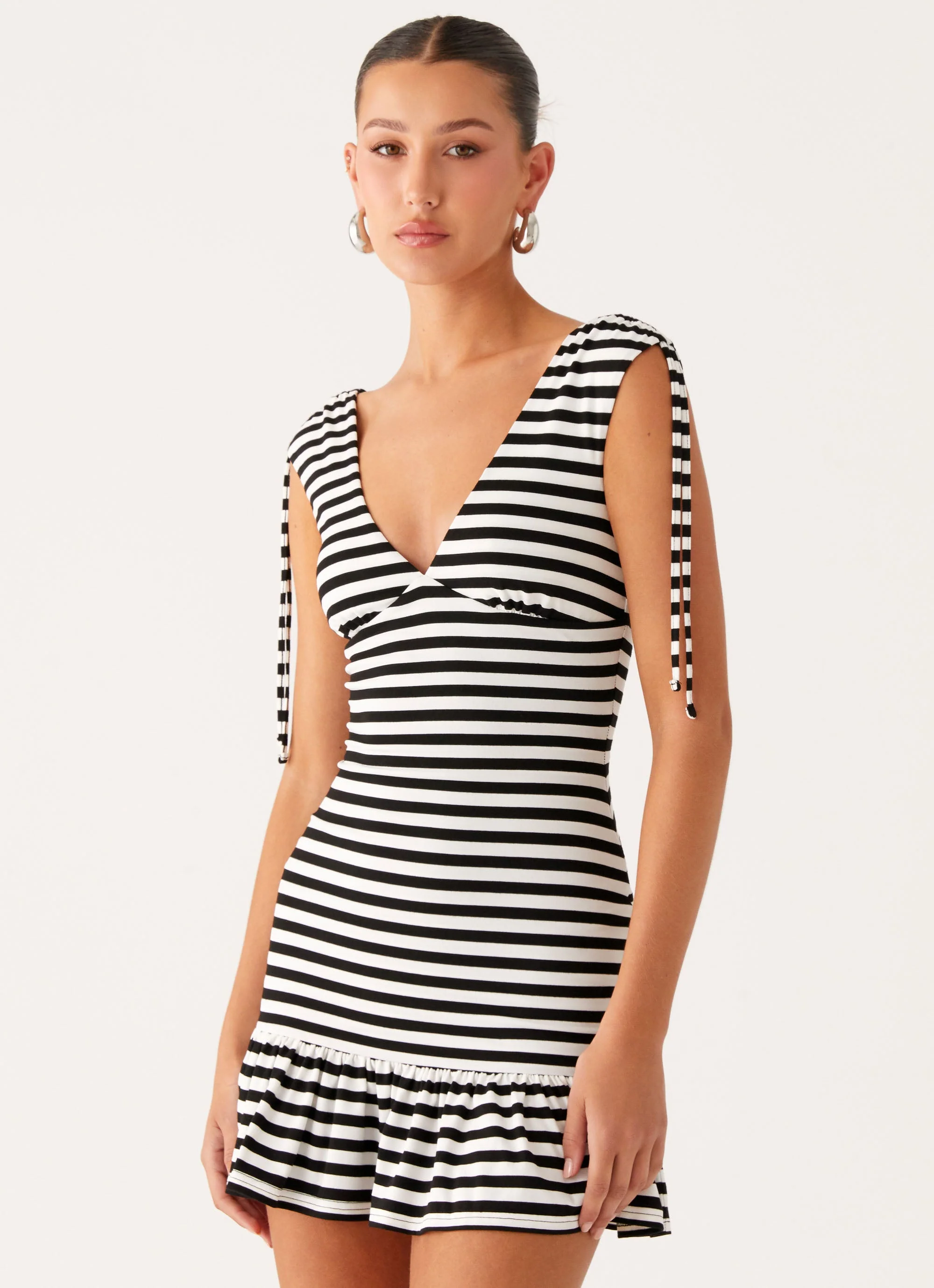Acacia Mini Dress - Black White Stripe - Image 6
