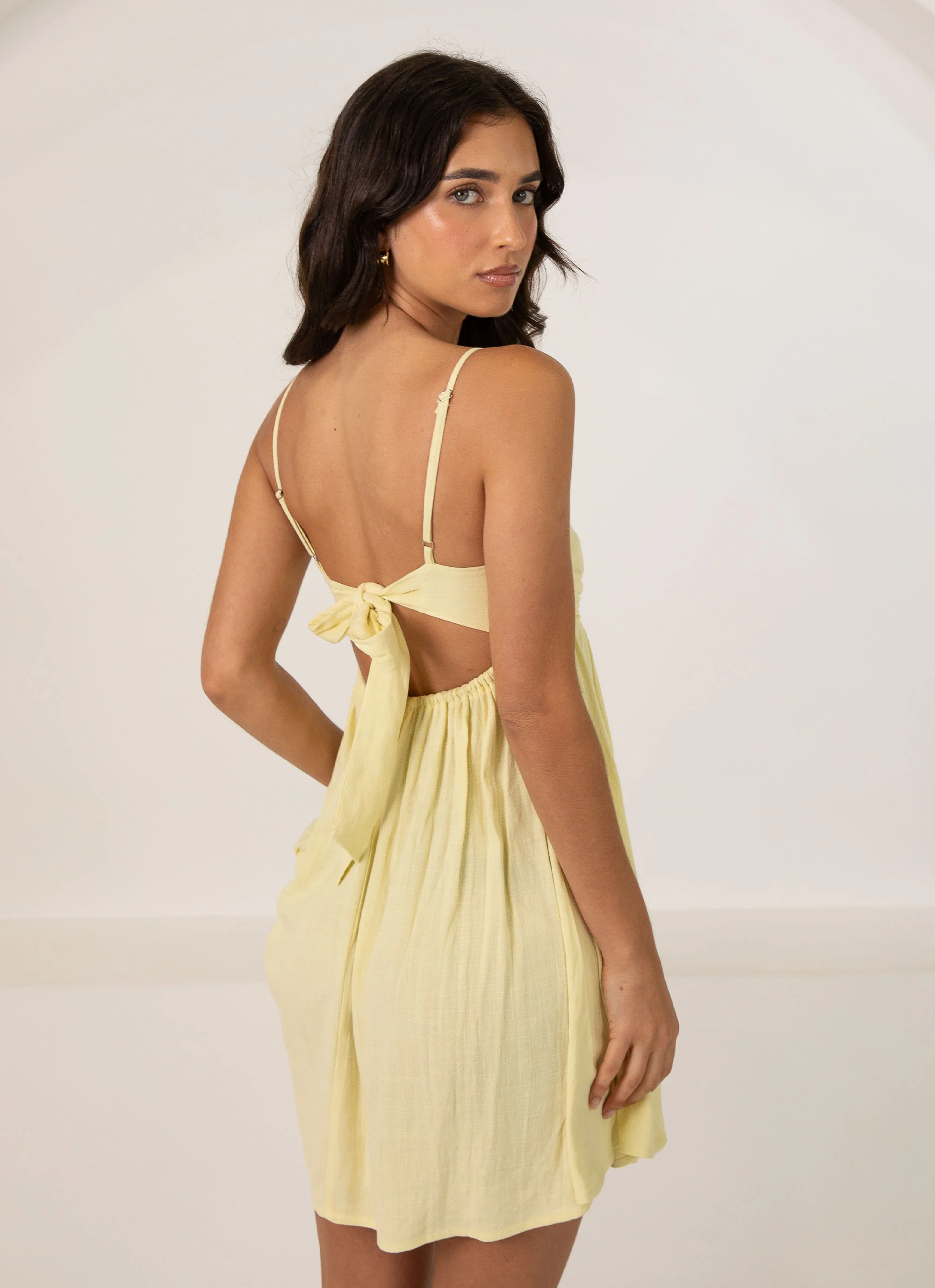 Admire You Linen Mini Dress - Lemon - Image 3