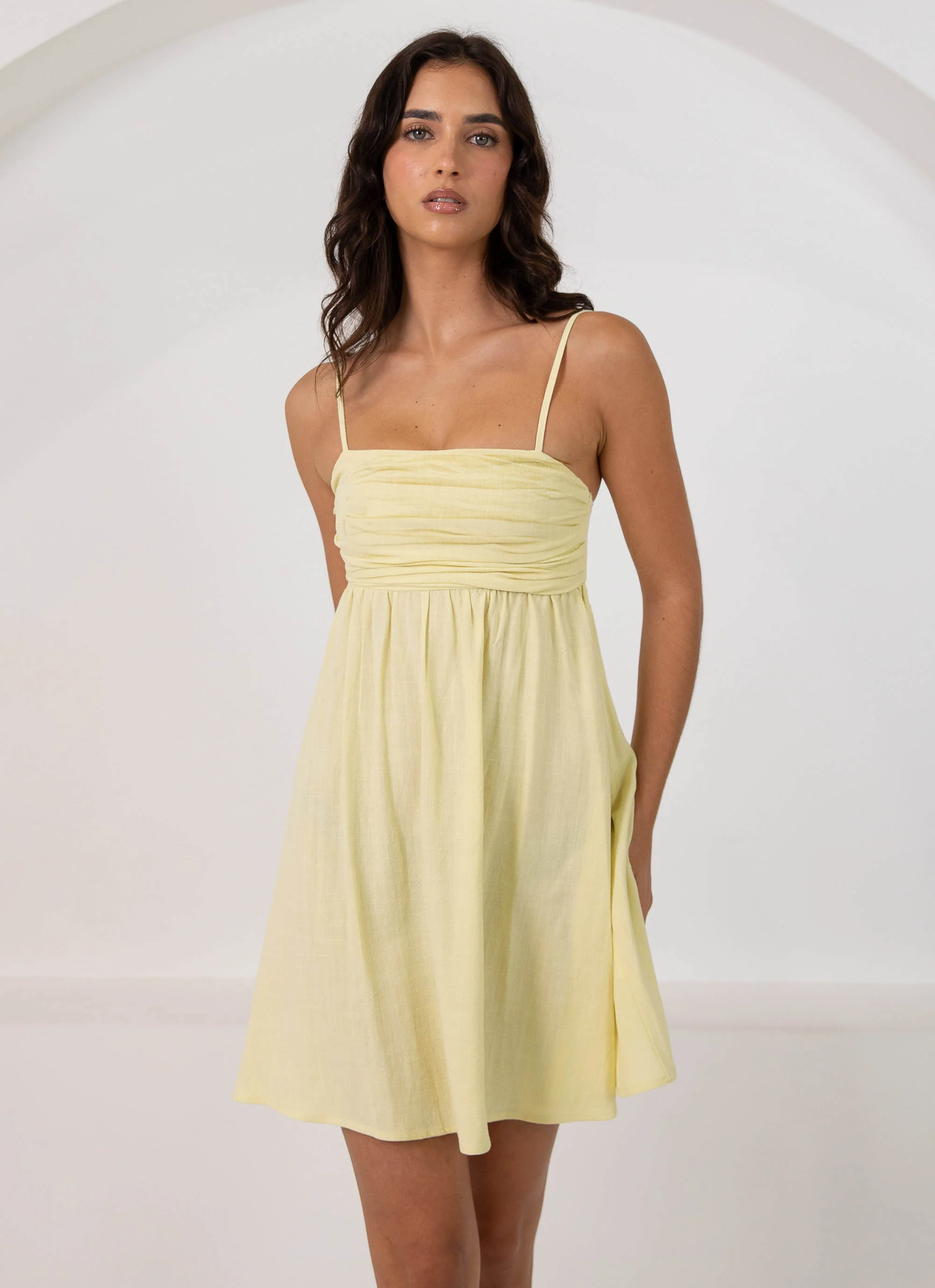 Admire You Linen Mini Dress - Lemon - Image 4