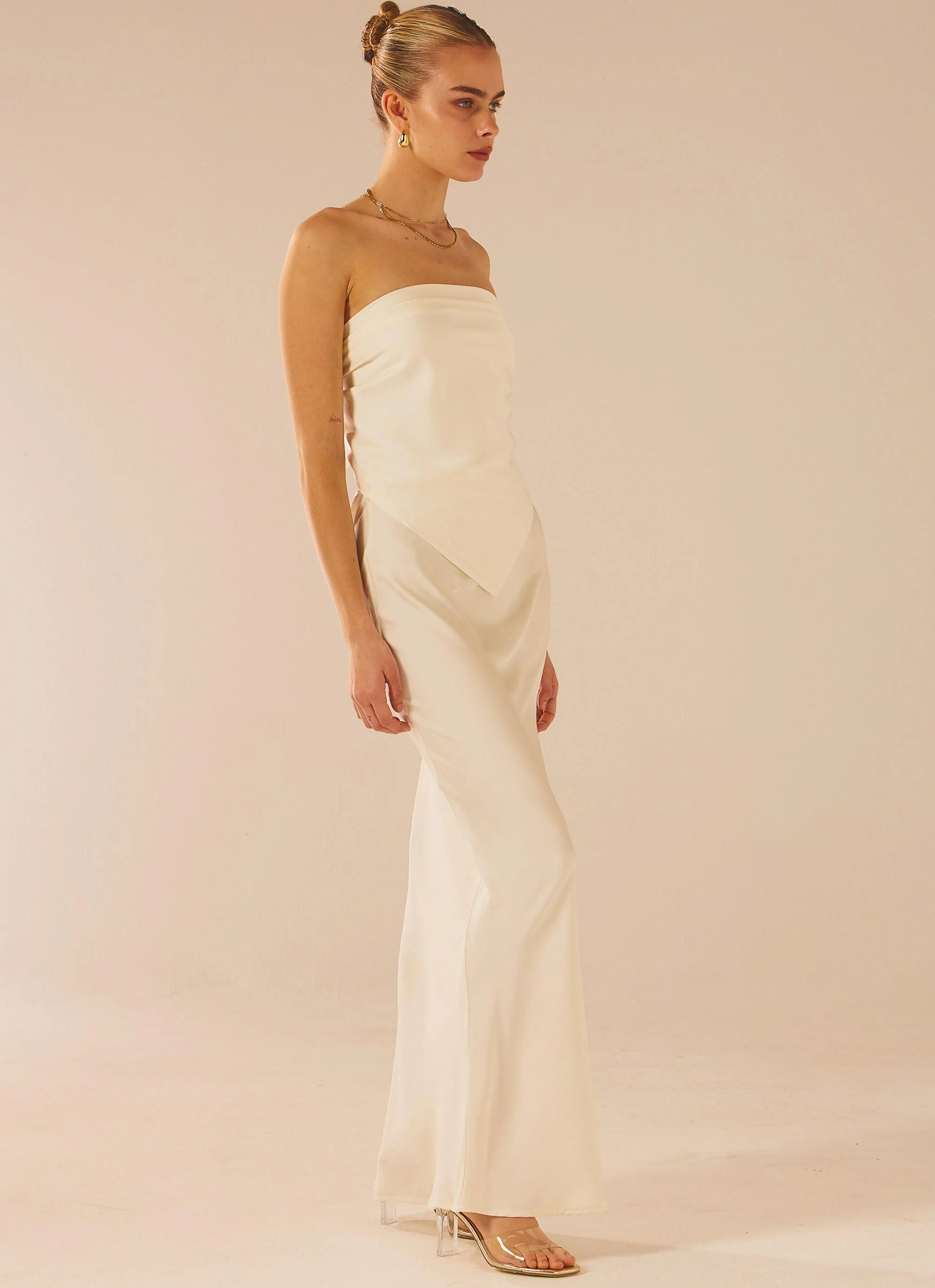 Aria Satin Maxi Skirt - Pearl - Image 3