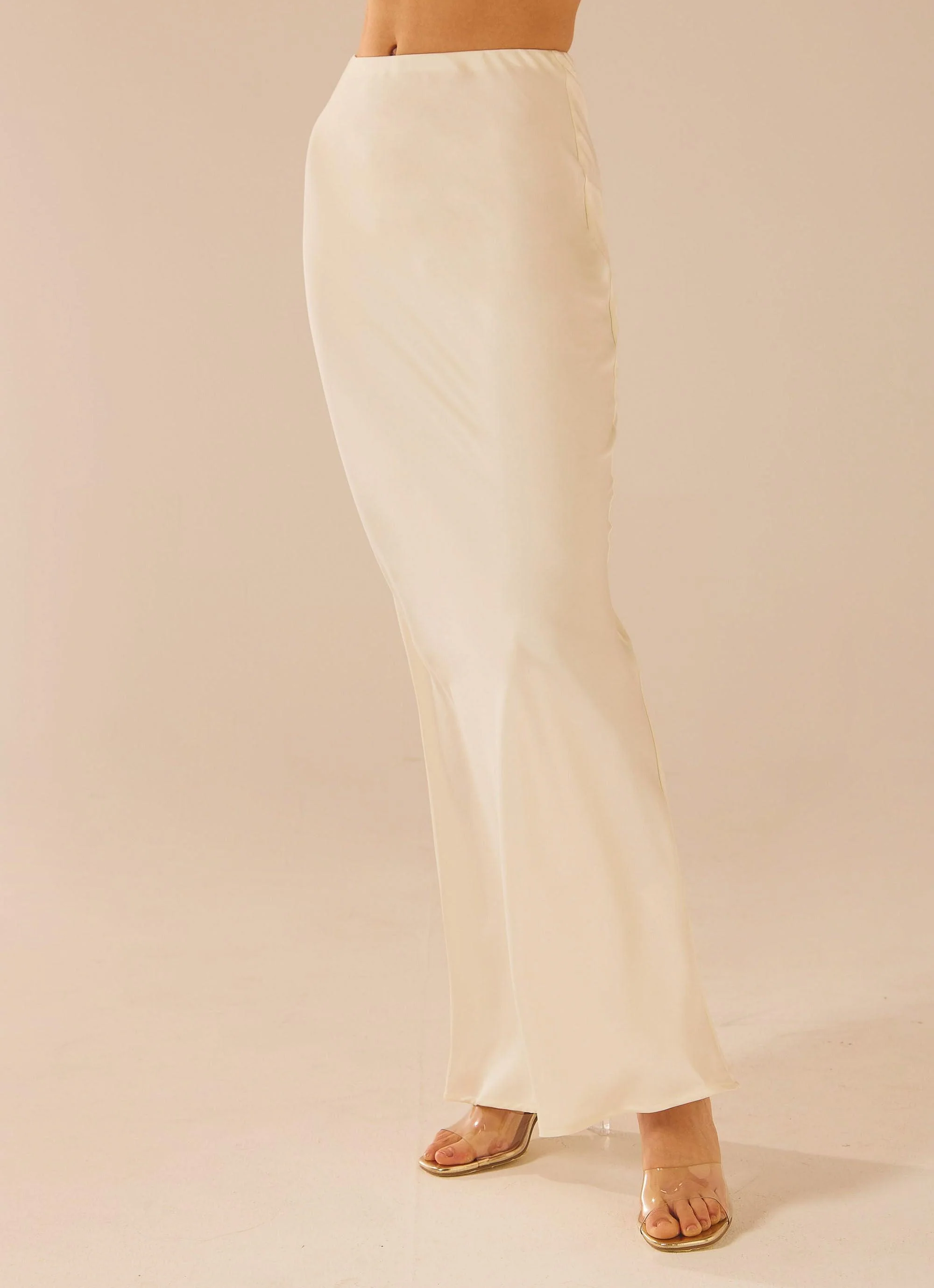 Aria Satin Maxi Skirt - Pearl - Image 4