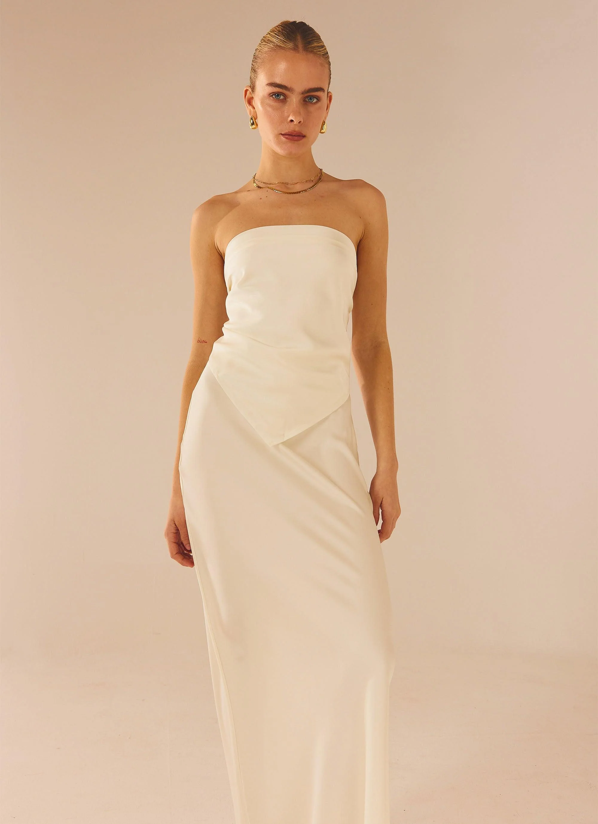 Aria Satin Maxi Skirt - Pearl - Image 5