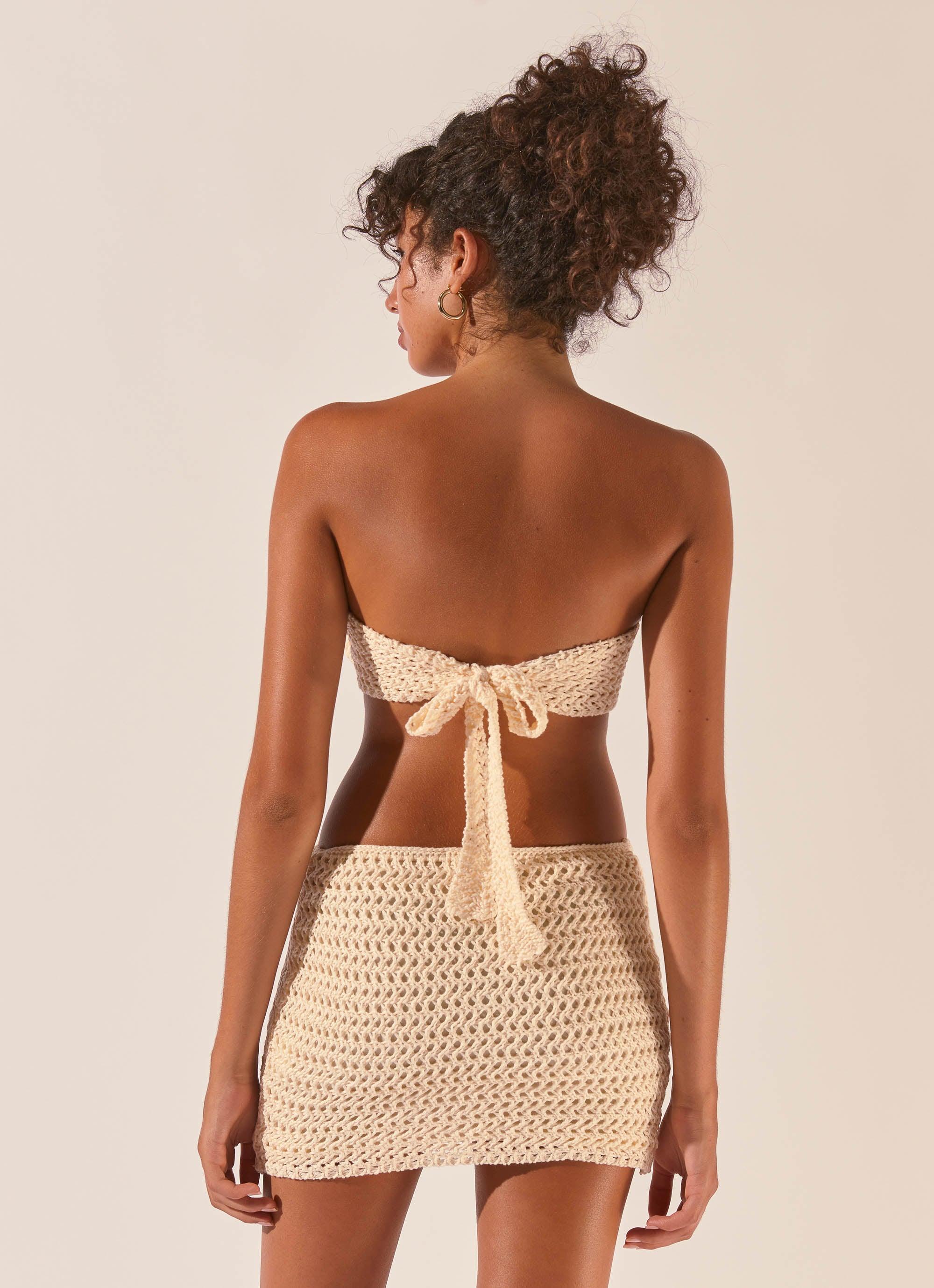 Balmy Nights Crochet Mini Dress - Seashell - Image 4