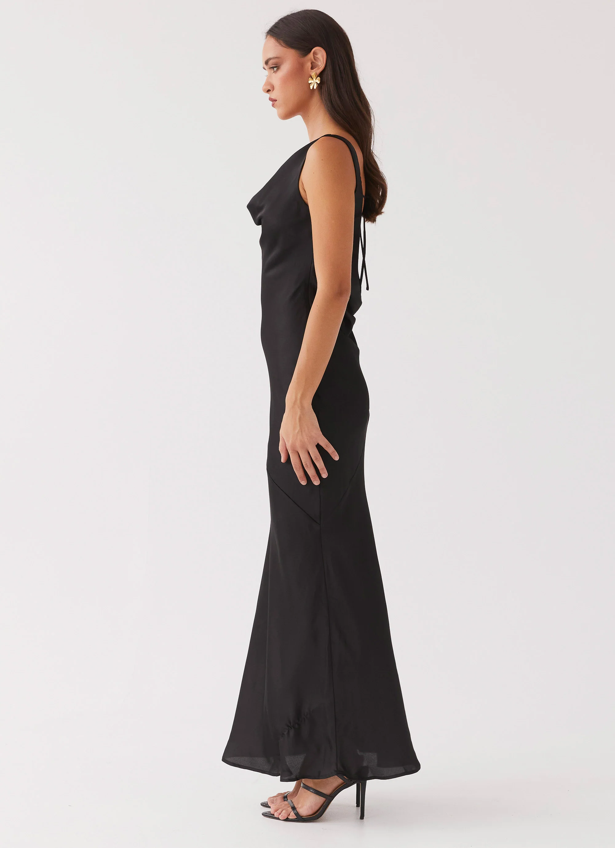Be Mine Satin Maxi Dress - Black - Image 8