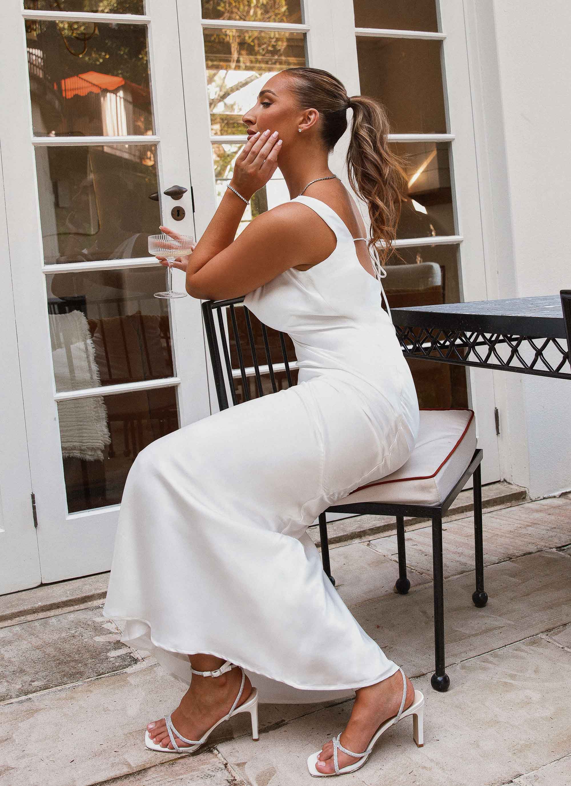Be Mine Satin Maxi Dress - Pure White - Image 6