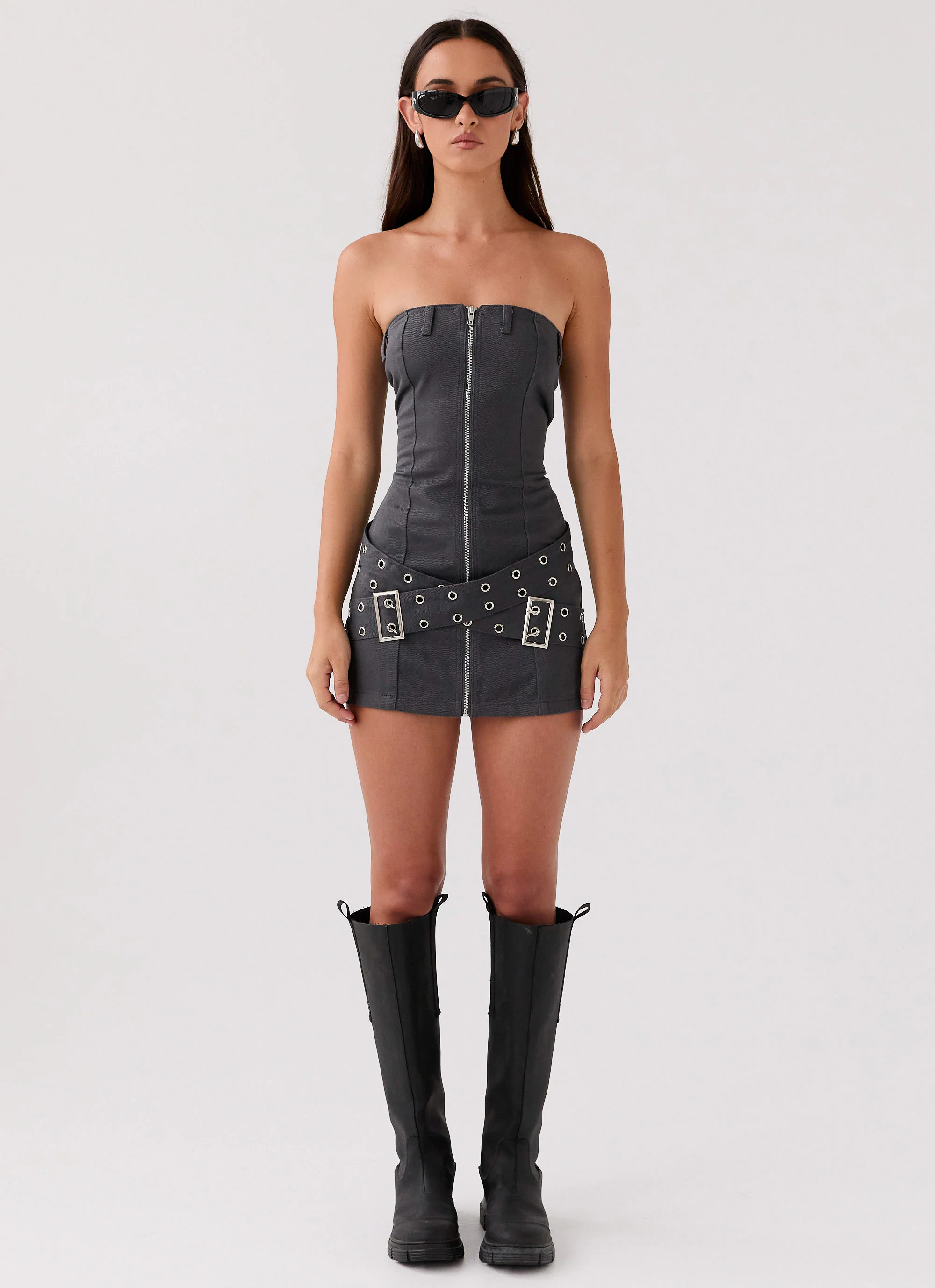 Benny Drill Mini Dress - Charcoal - Image 4