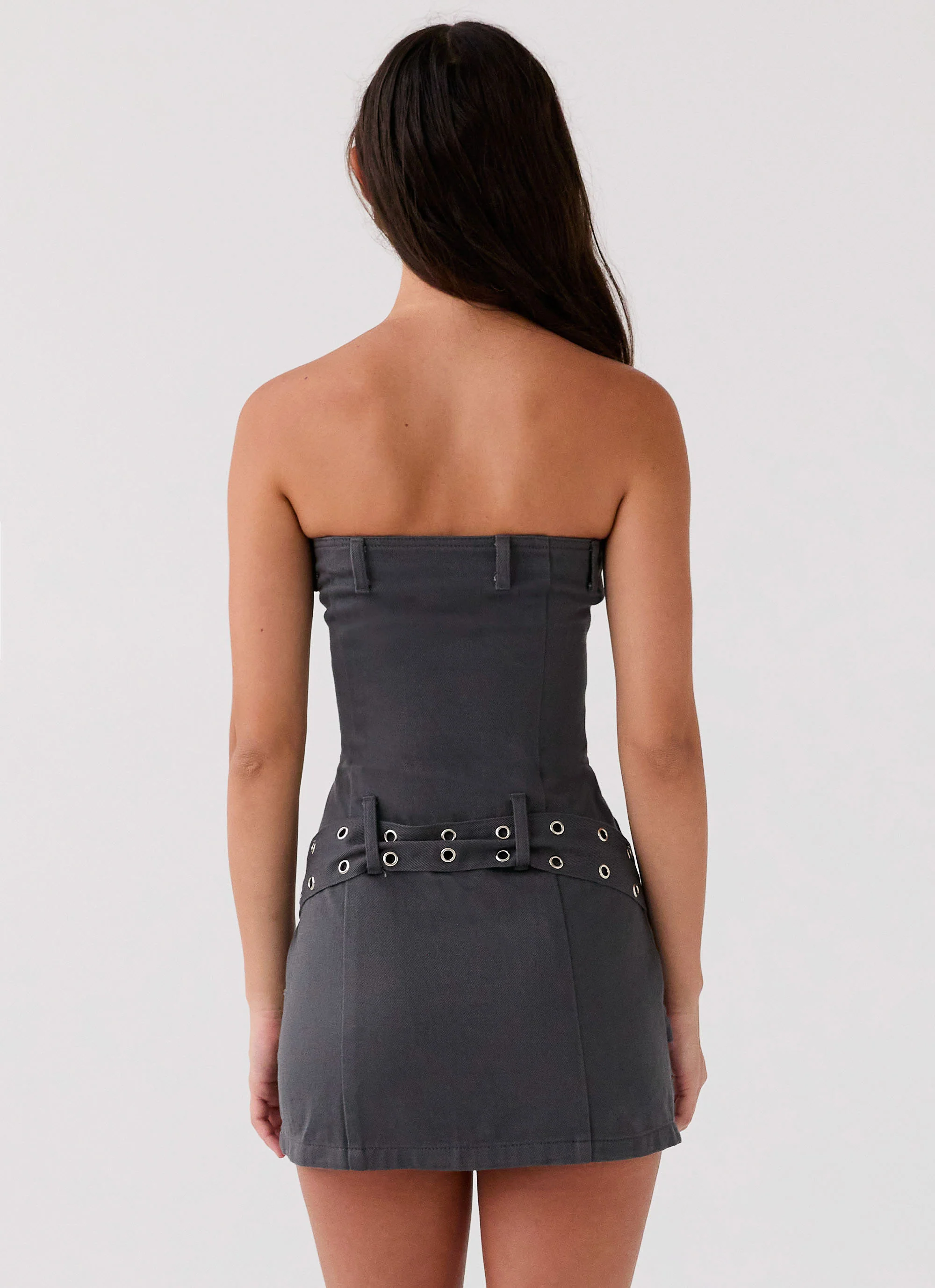 Benny Drill Mini Dress - Charcoal - Image 8