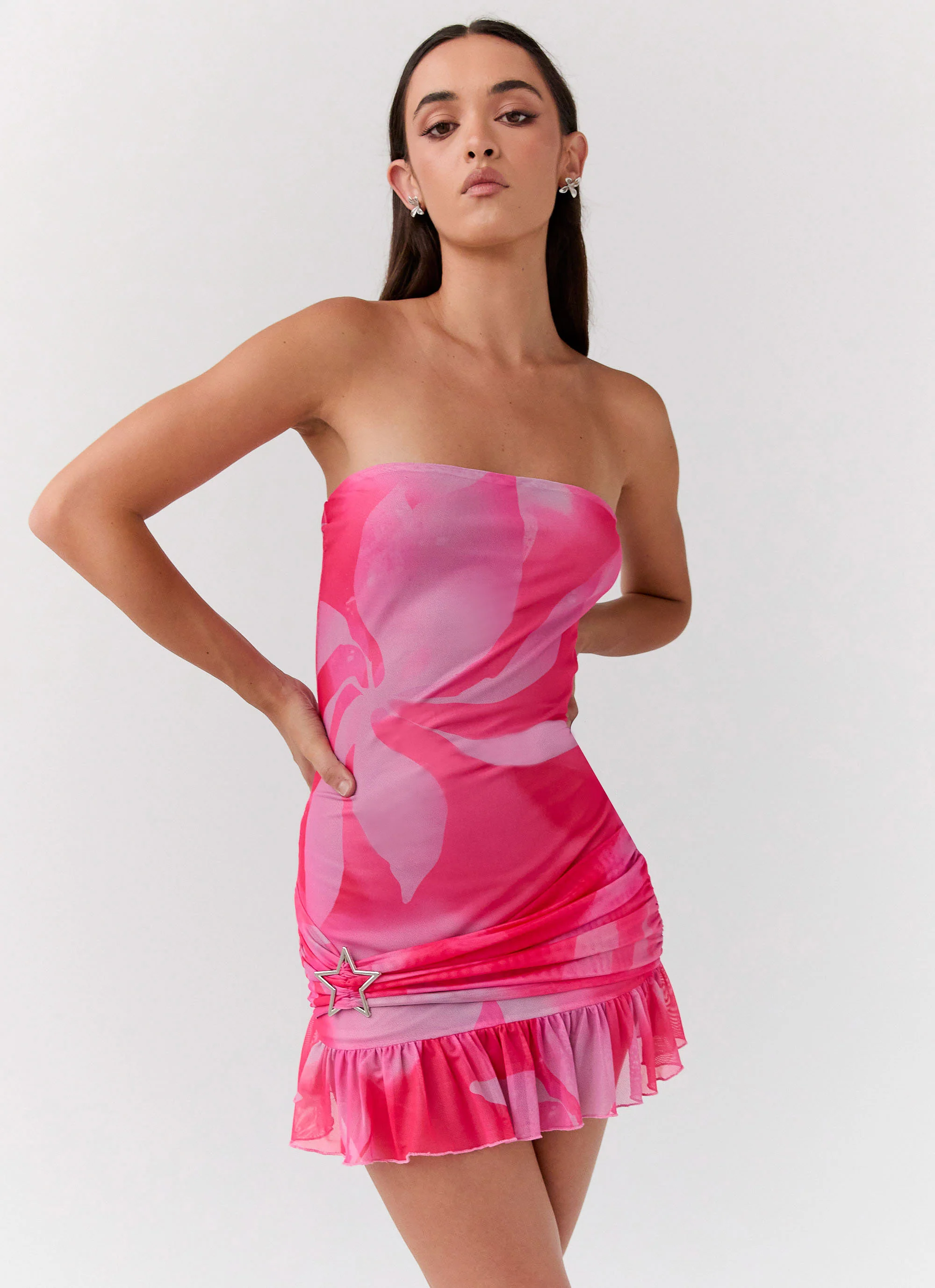 Besa Mesh Mini Dress - Neon Blush - Image 3