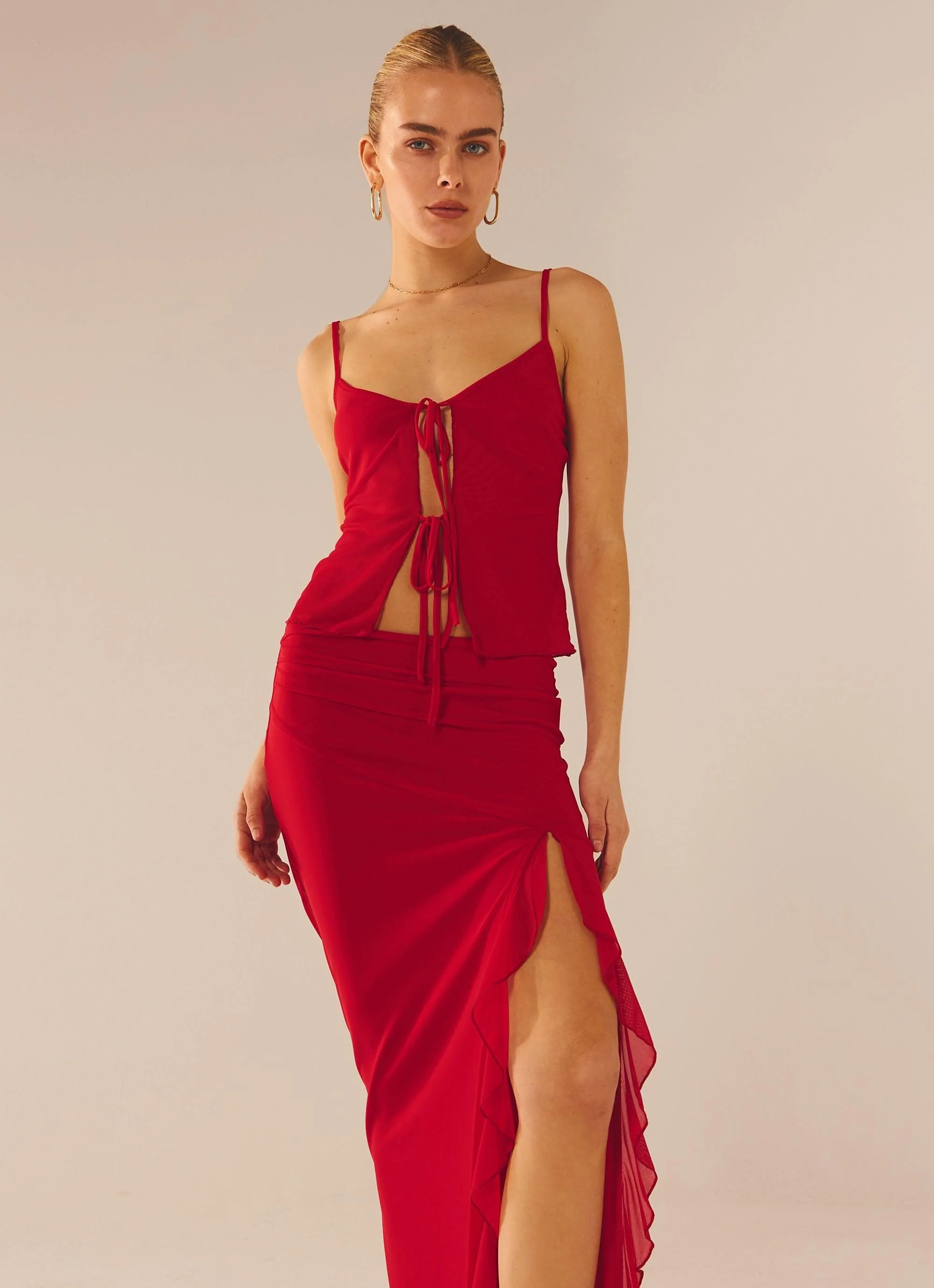 Bittersweet Mesh Cami Top - Red Rose - Image 6