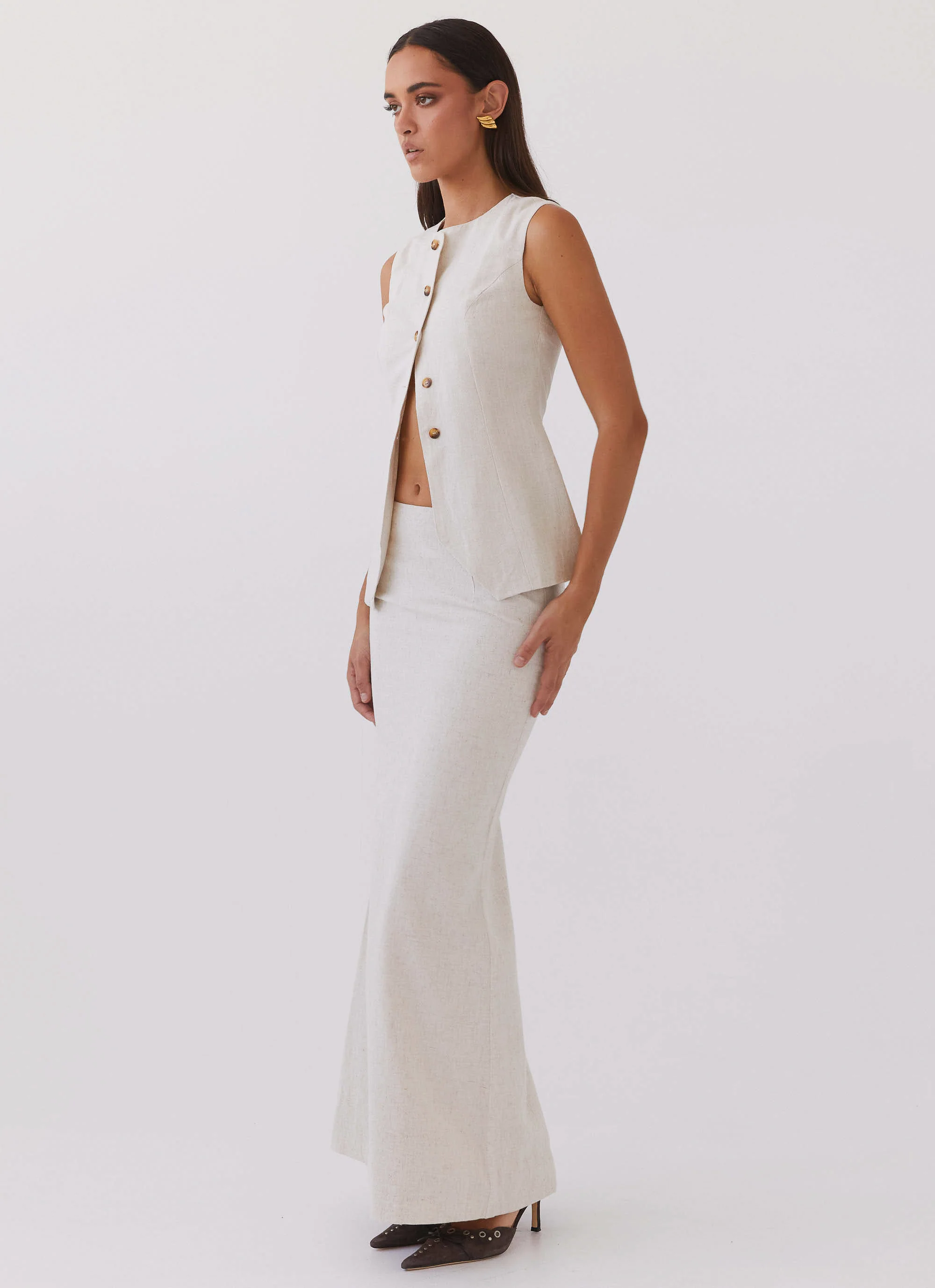 Born For Bordeaux Linen Midi Skirt - Oatmeal - Image 3