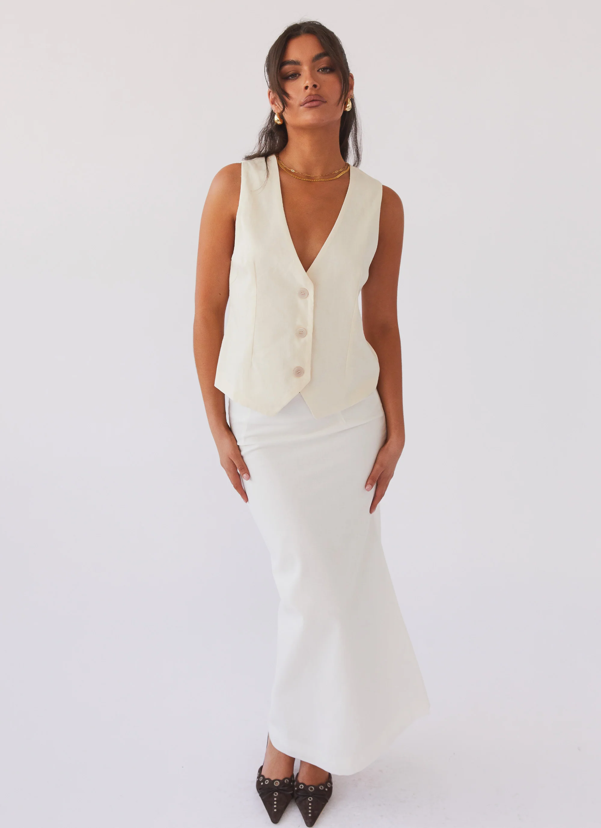 Born For Bordeaux Linen Midi Skirt - White - Image 5