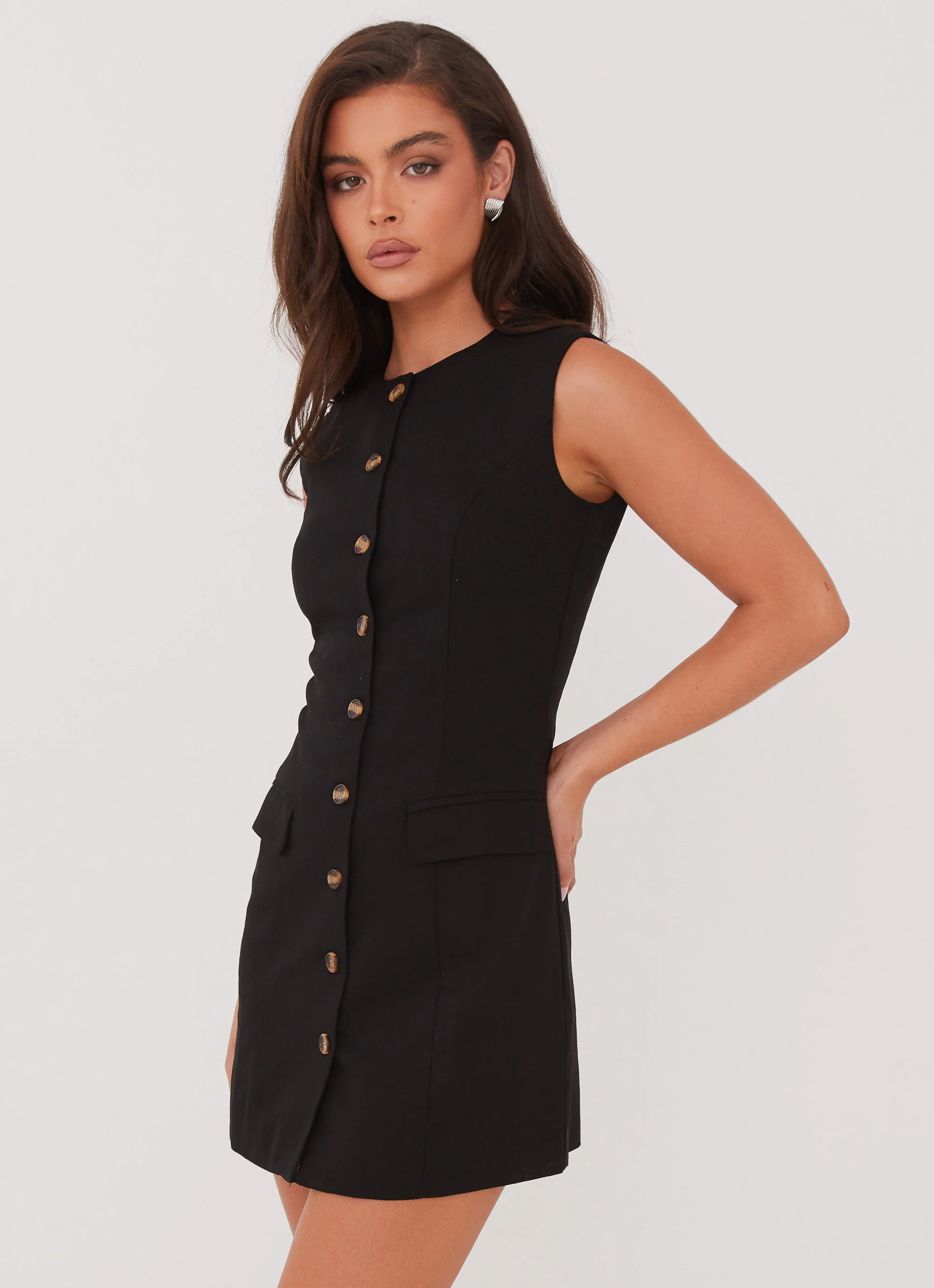 Castello Fiore Linen Mini Dress - Black - Image 3