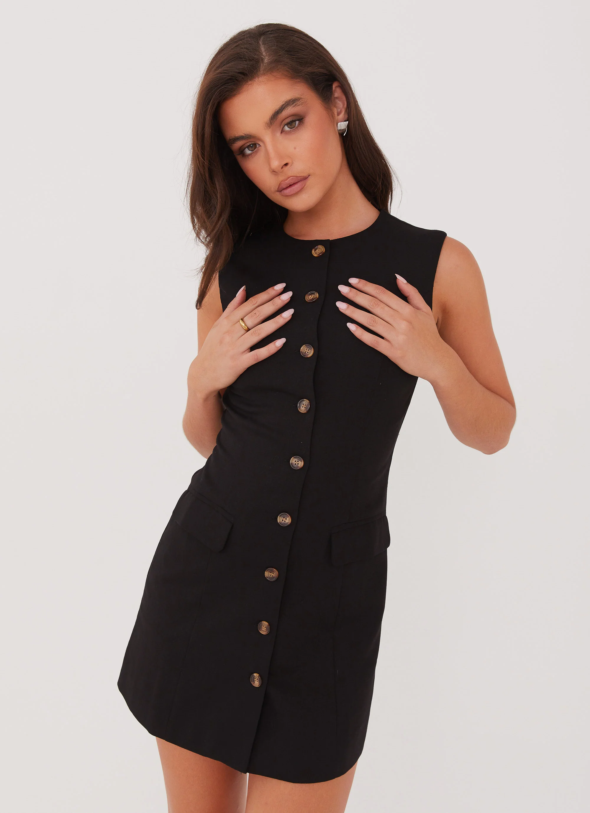 Castello Fiore Linen Mini Dress - Black - Image 6