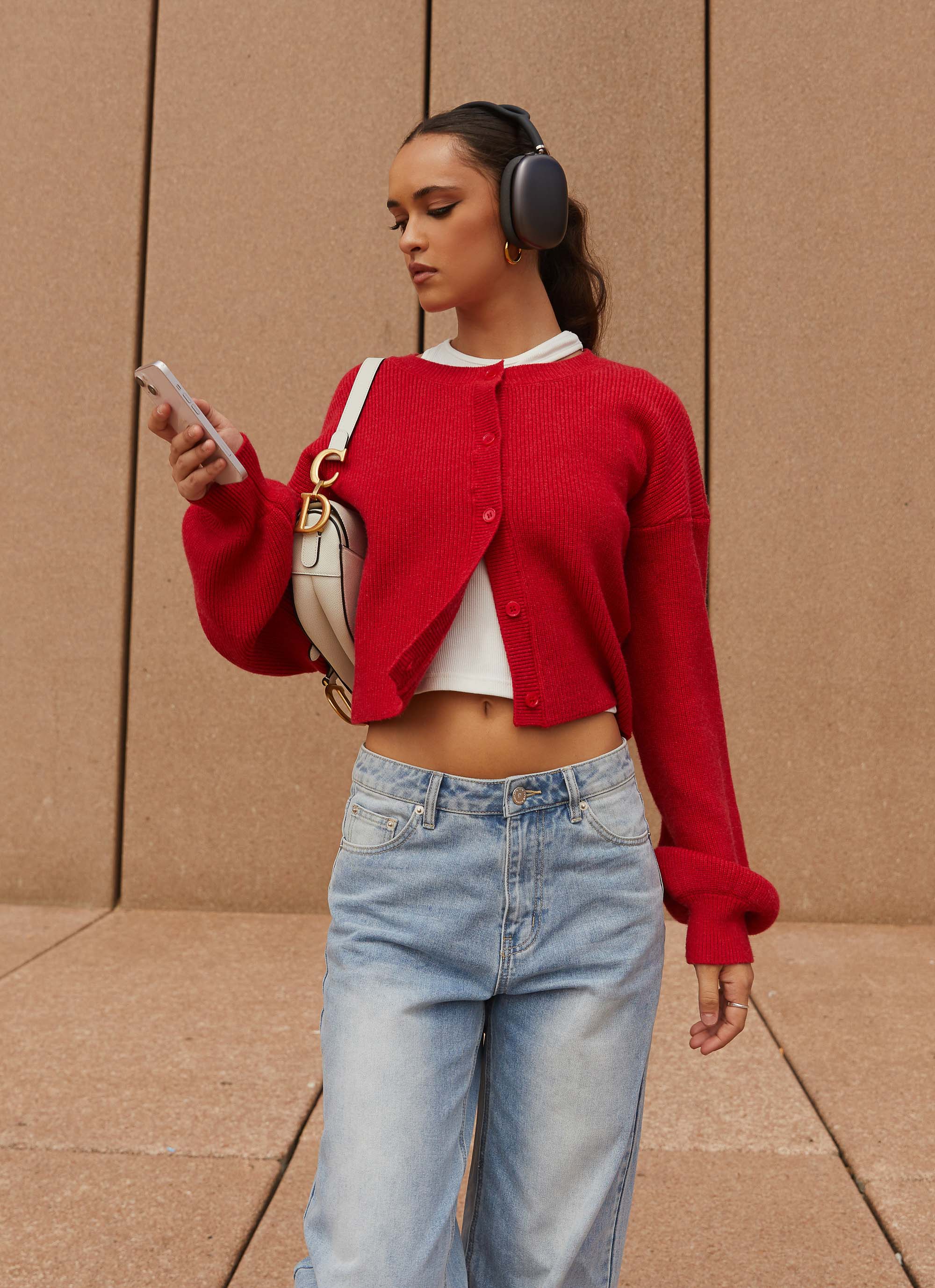 Daphne Knit Cardigan - Cherry - Image 3