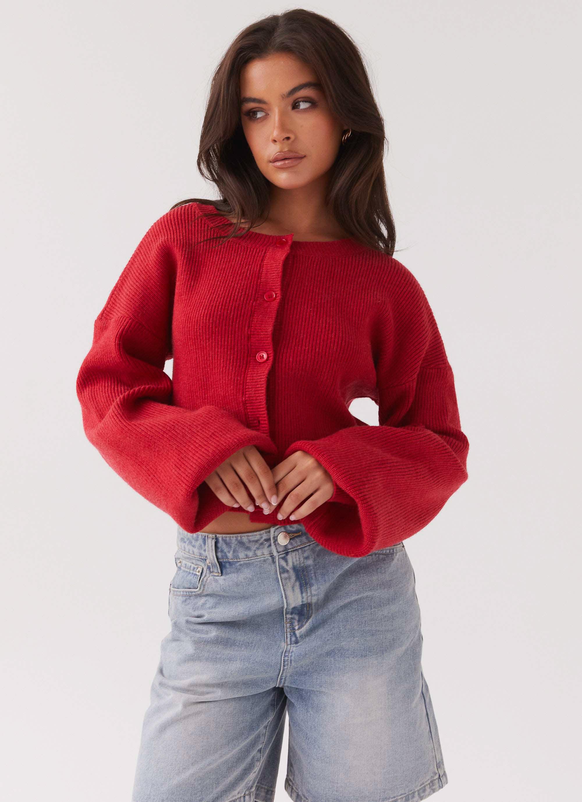 Daphne Knit Cardigan - Cherry - Image 5
