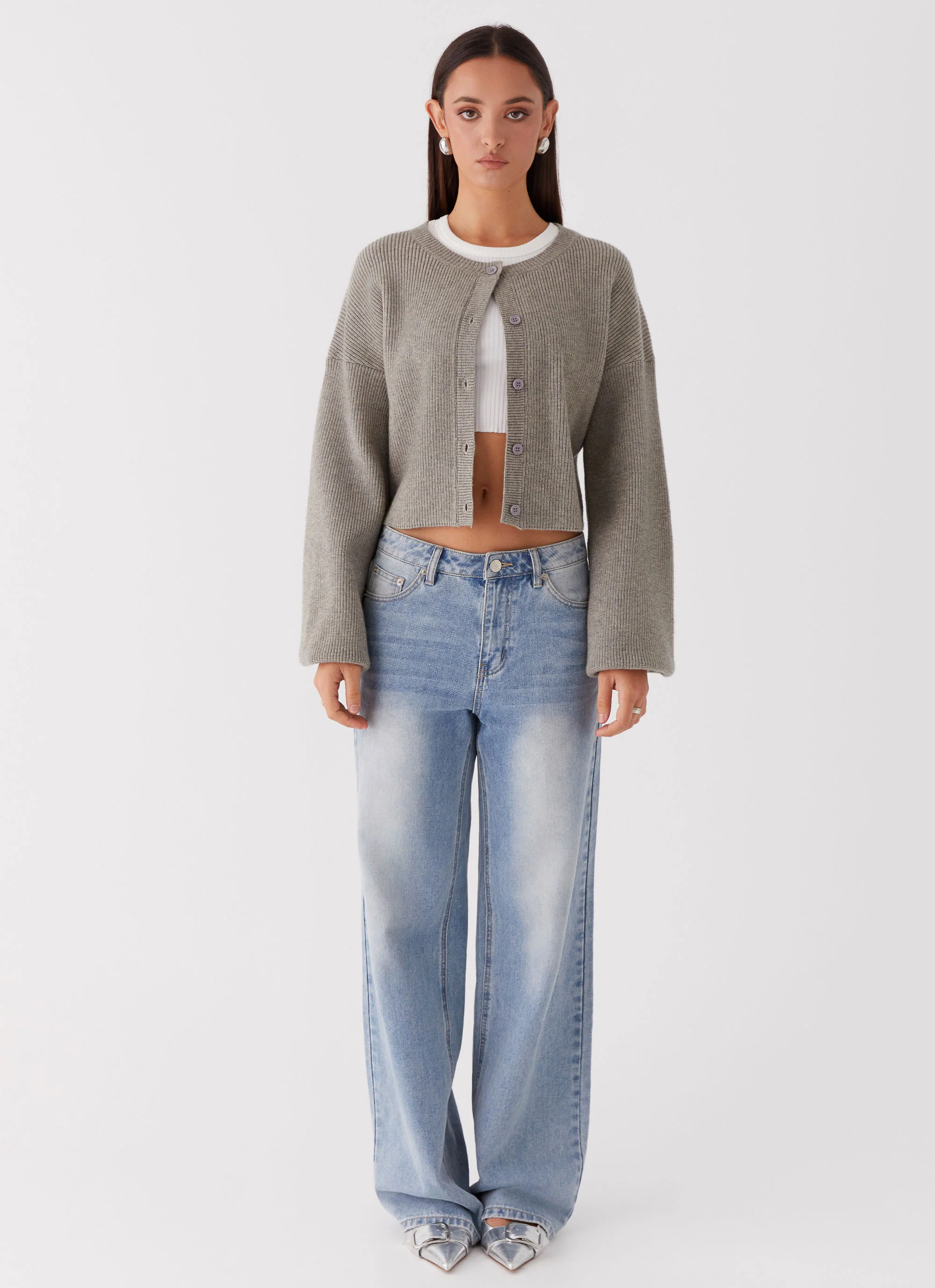 Daphne Knit Cardigan - Light Grey - Image 3