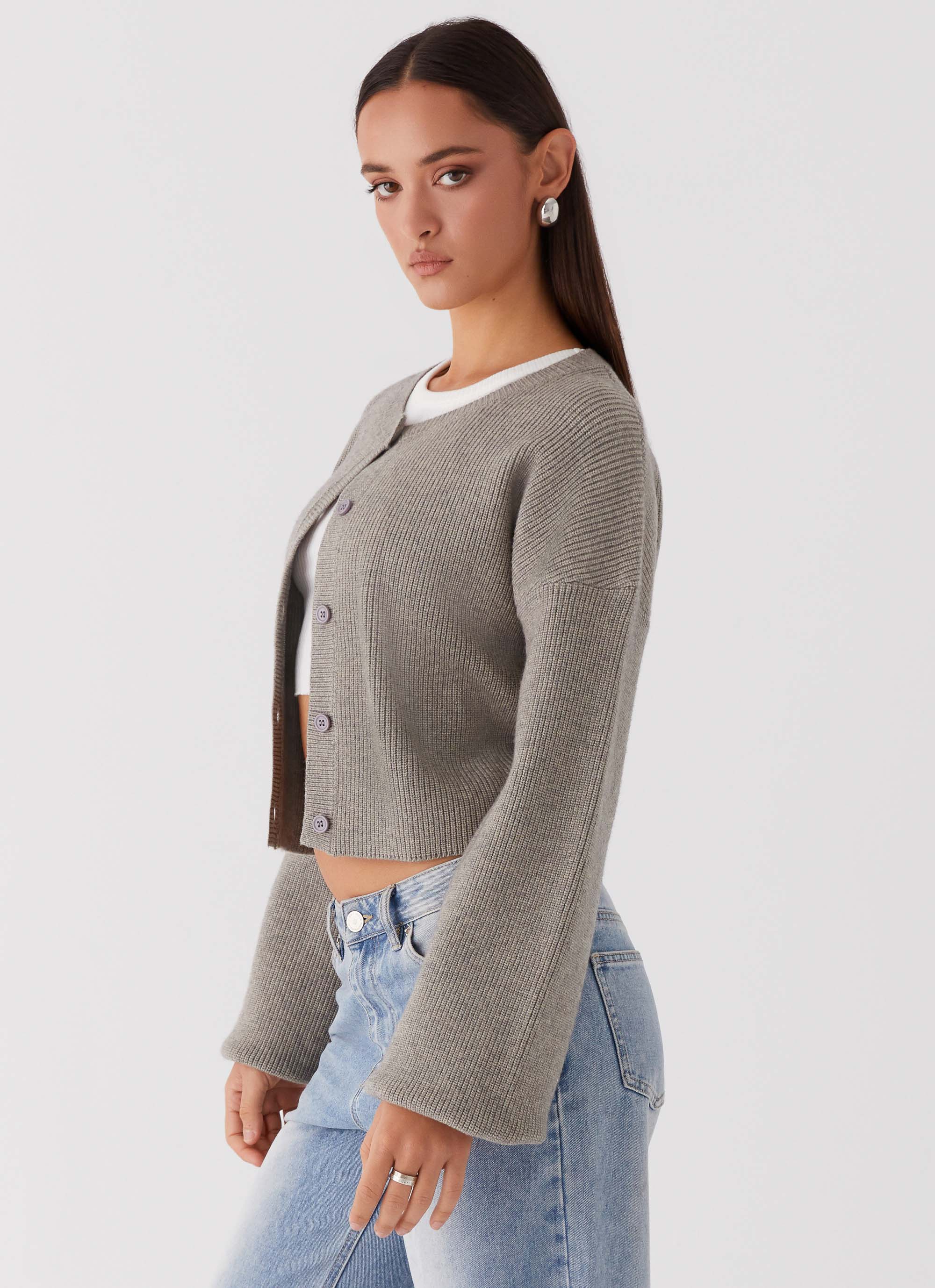 Daphne Knit Cardigan - Light Grey - Image 4