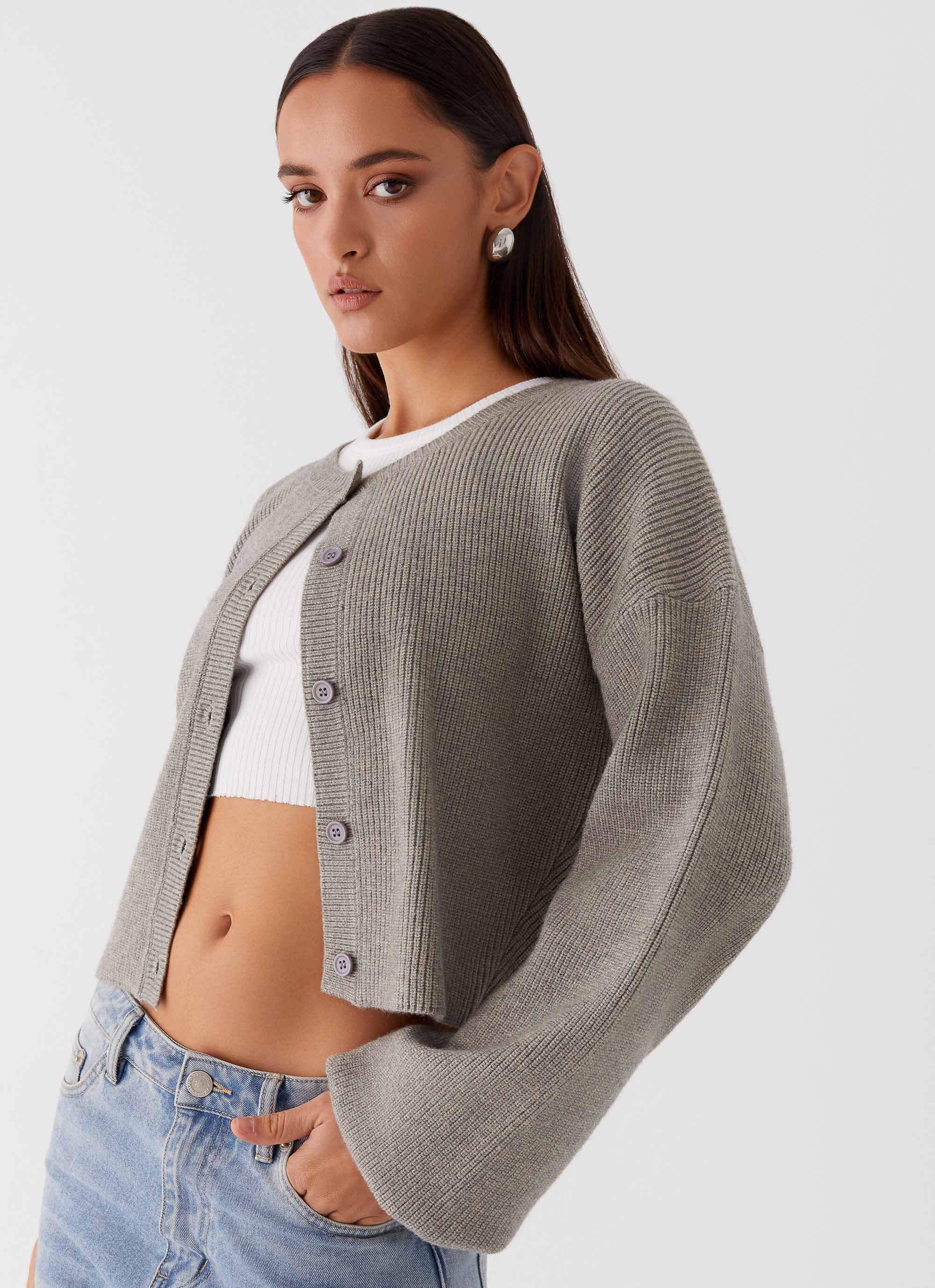 Daphne Knit Cardigan - Light Grey - Image 6