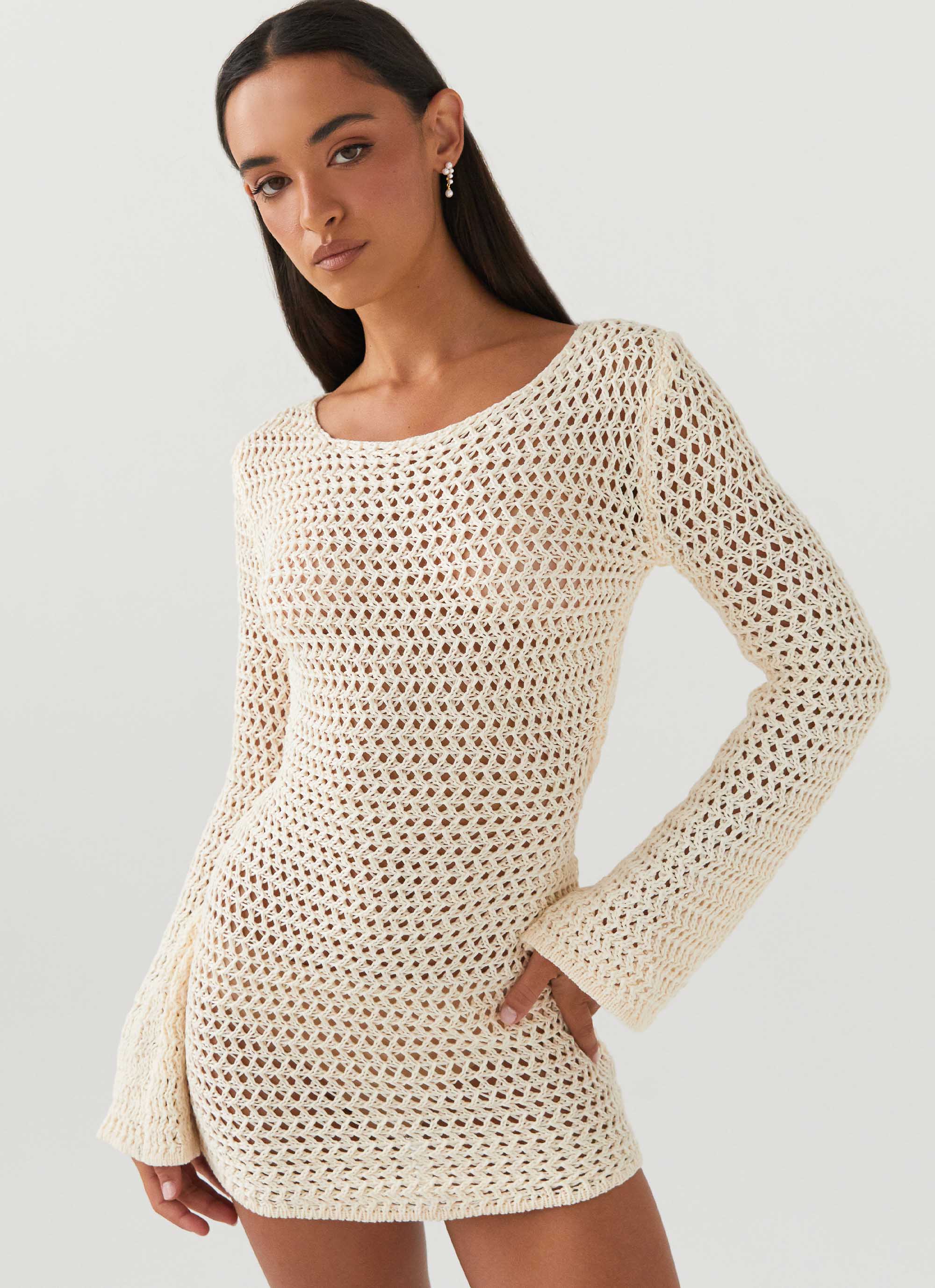 Down For The Ride Crochet Mini Dress - Ivory - Image 3