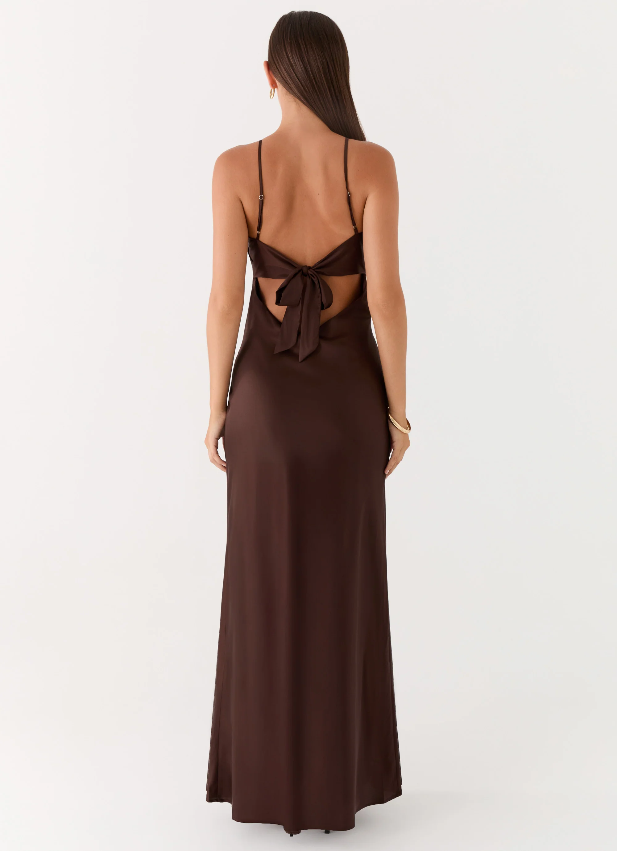 Flora Satin Maxi Dress - Chocolate - Image 3