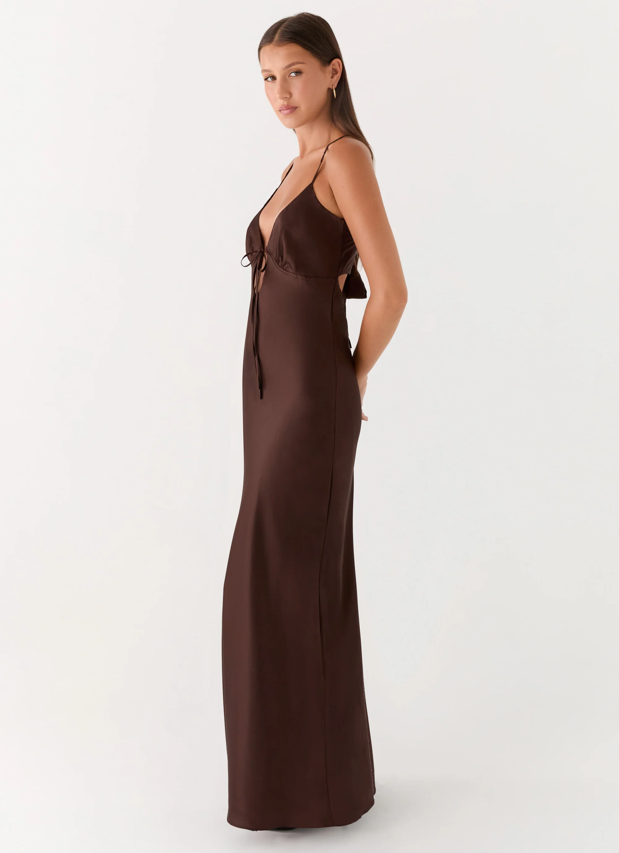 Flora Satin Maxi Dress - Chocolate - Image 4