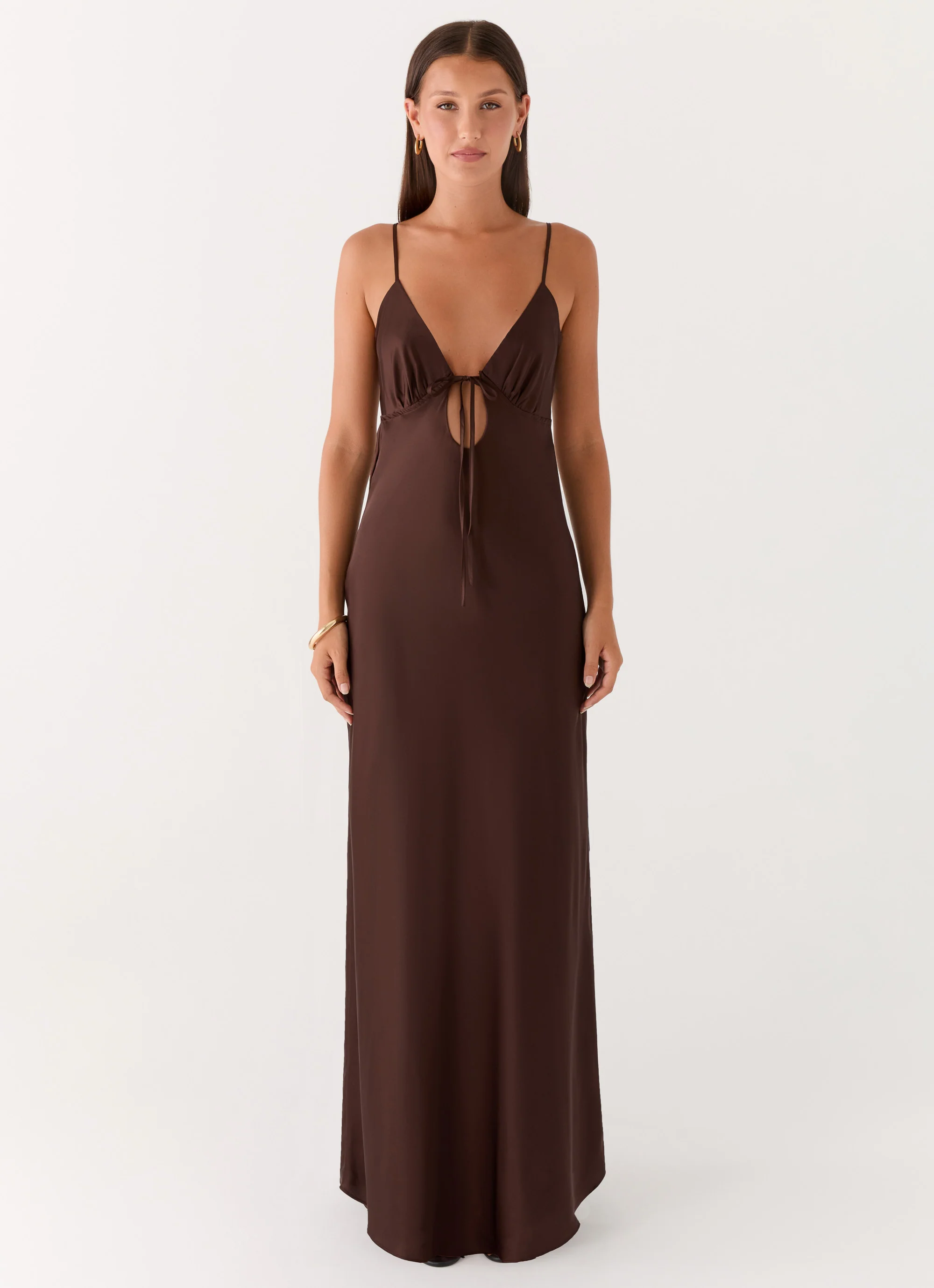 Flora Satin Maxi Dress - Chocolate - Image 5