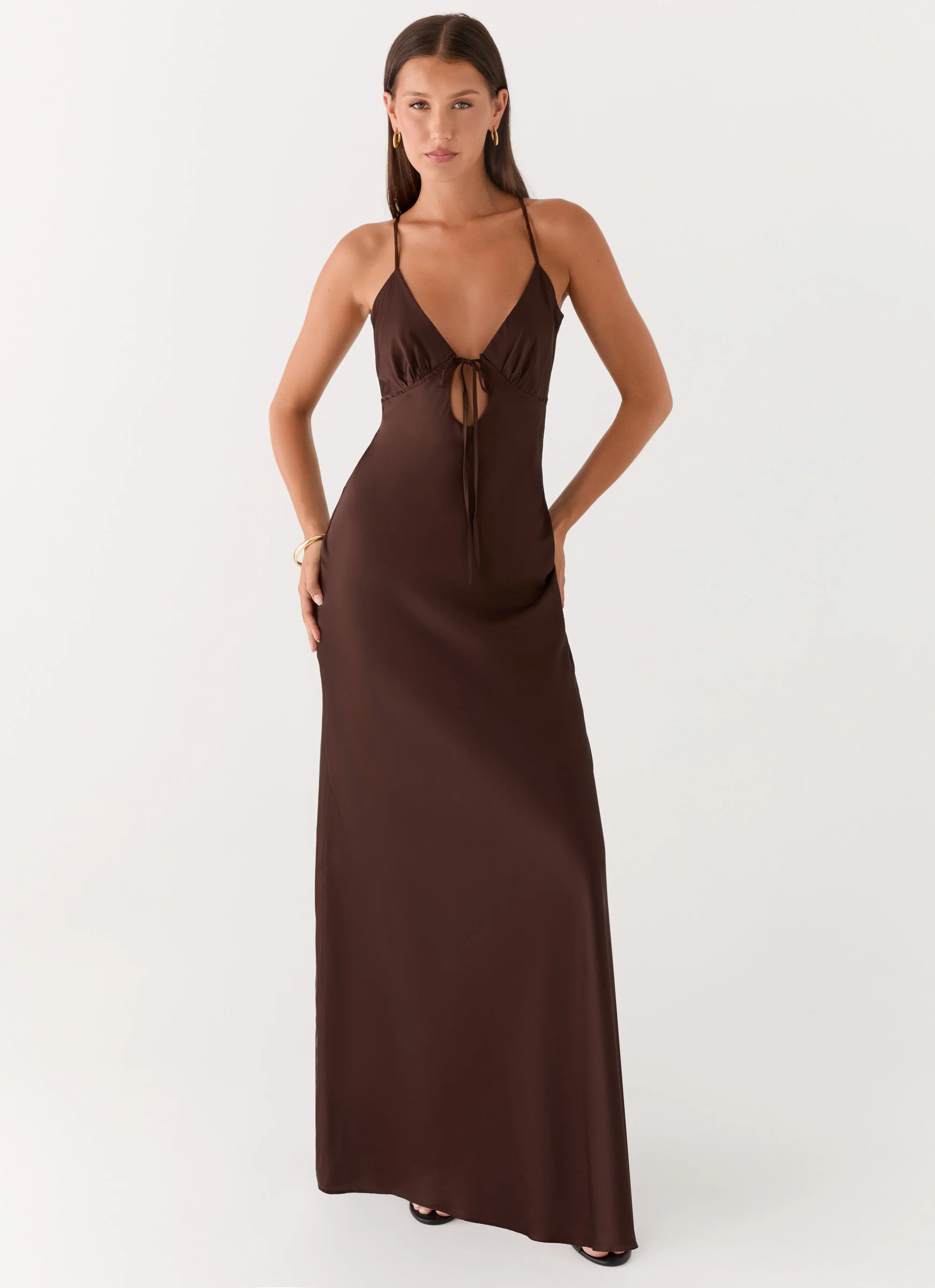 Flora Satin Maxi Dress - Chocolate - Image 6
