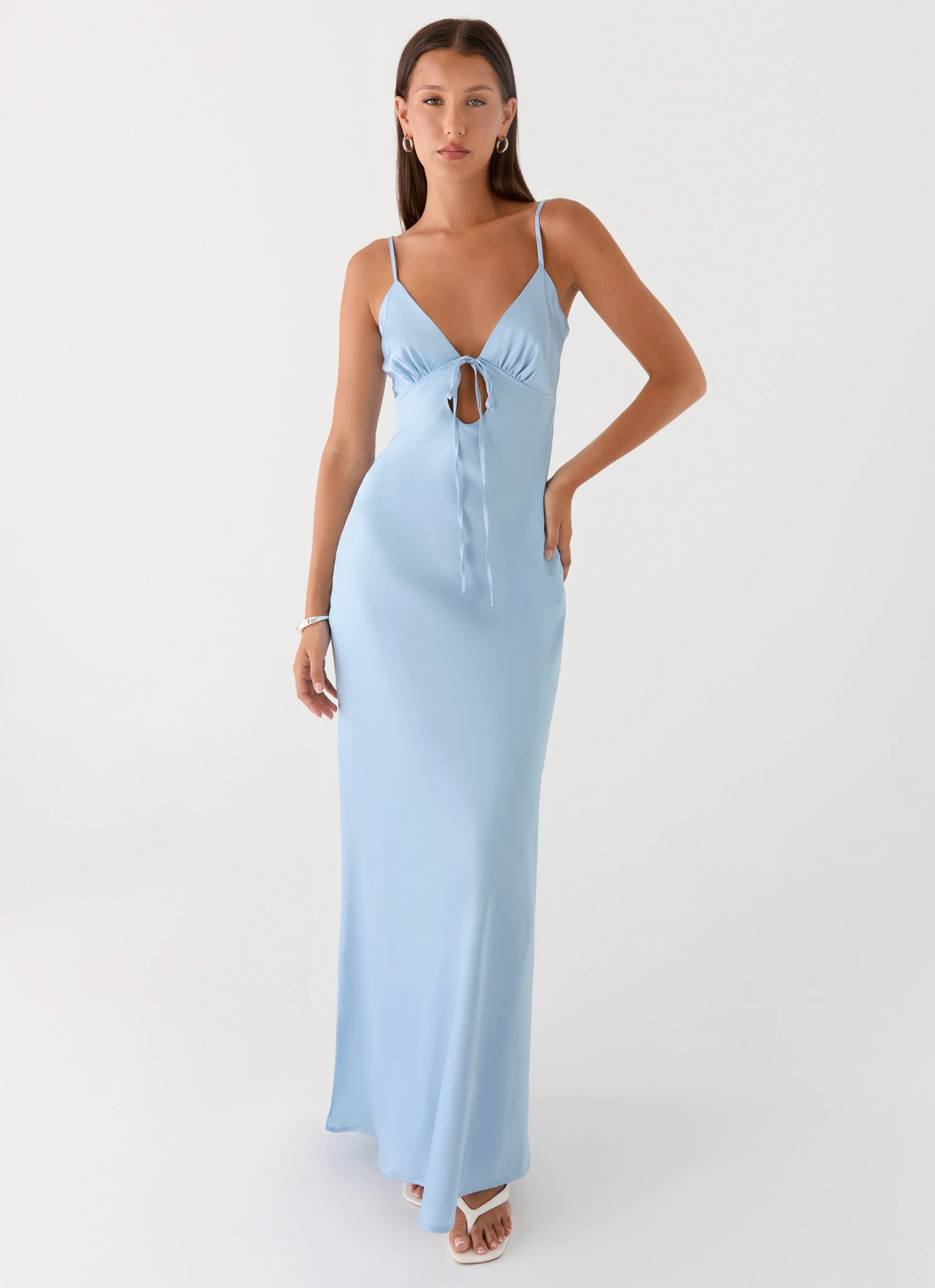 Flora Satin Maxi Dress - Ice Blue - Image 4