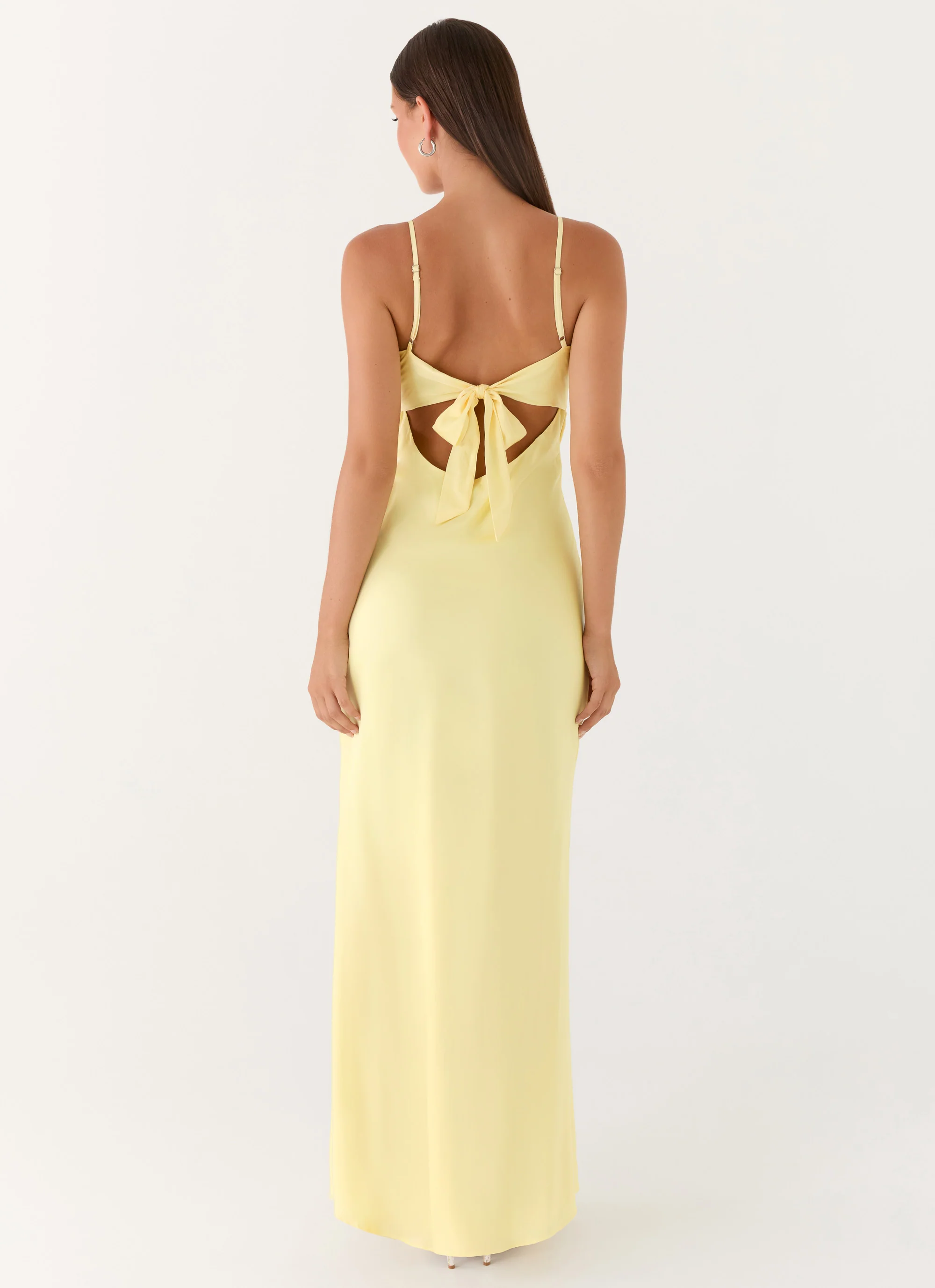 Flora Satin Maxi Dress - Lemon - Image 3