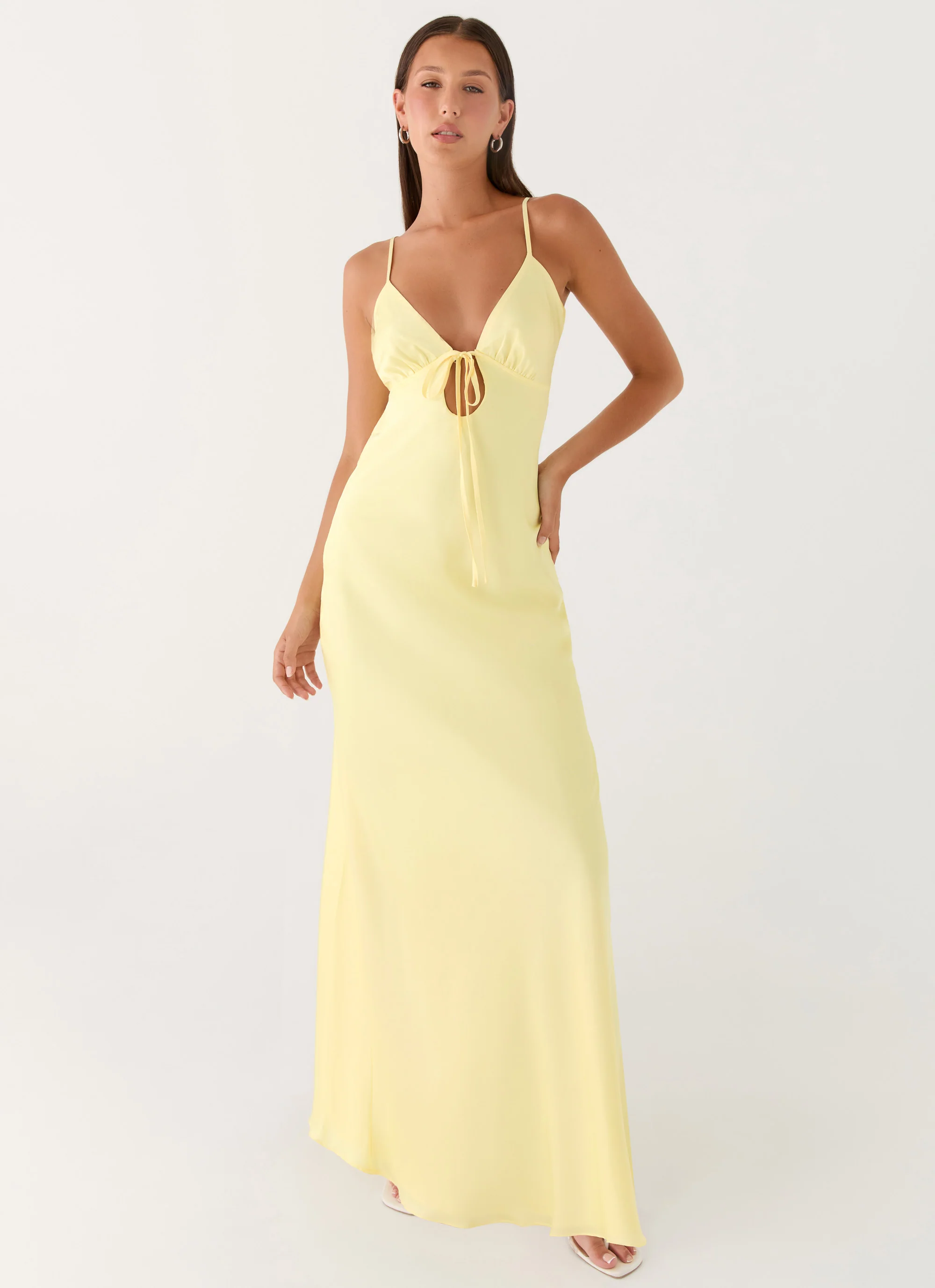 Flora Satin Maxi Dress - Lemon - Image 4