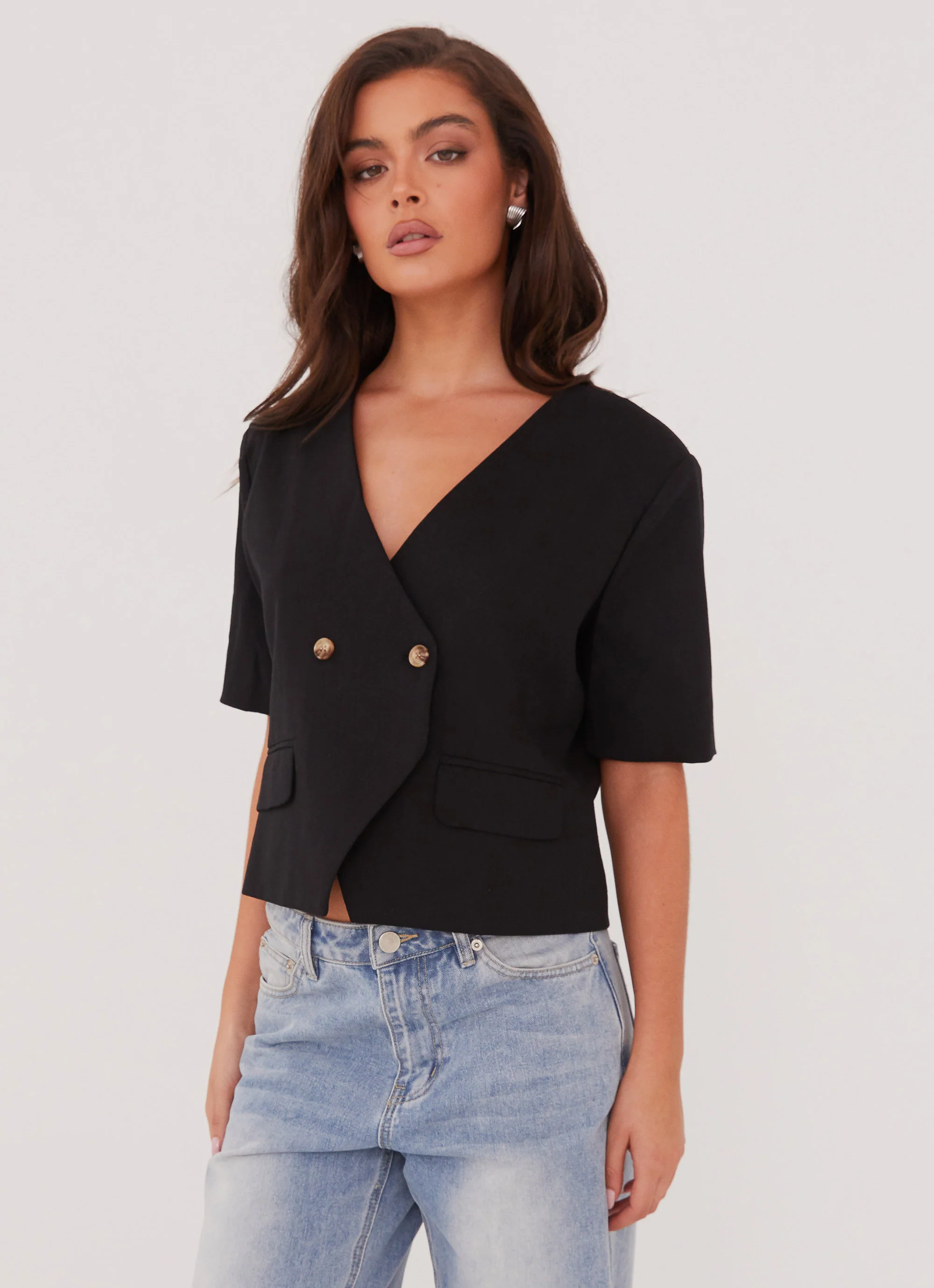 Hacienda Linen Short Sleeve Blazer - Black - Image 3
