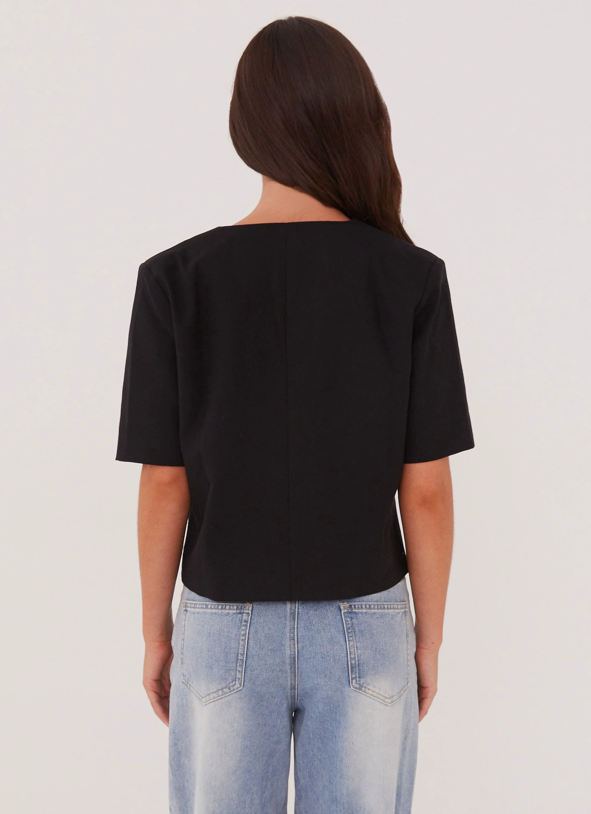 Hacienda Linen Short Sleeve Blazer - Black - Image 4
