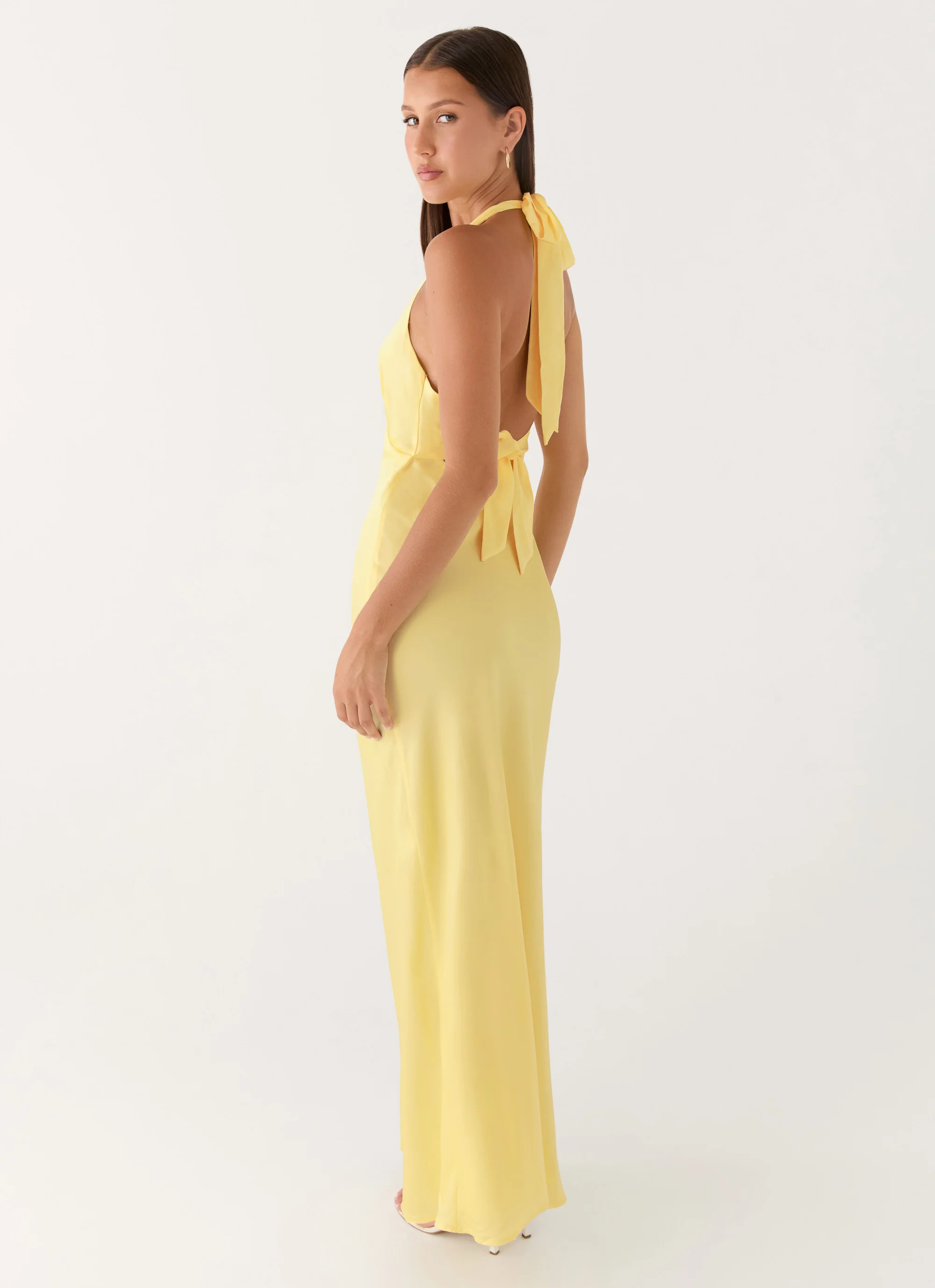 Heavy Hearted Satin Maxi Dress - Lemon - Image 5