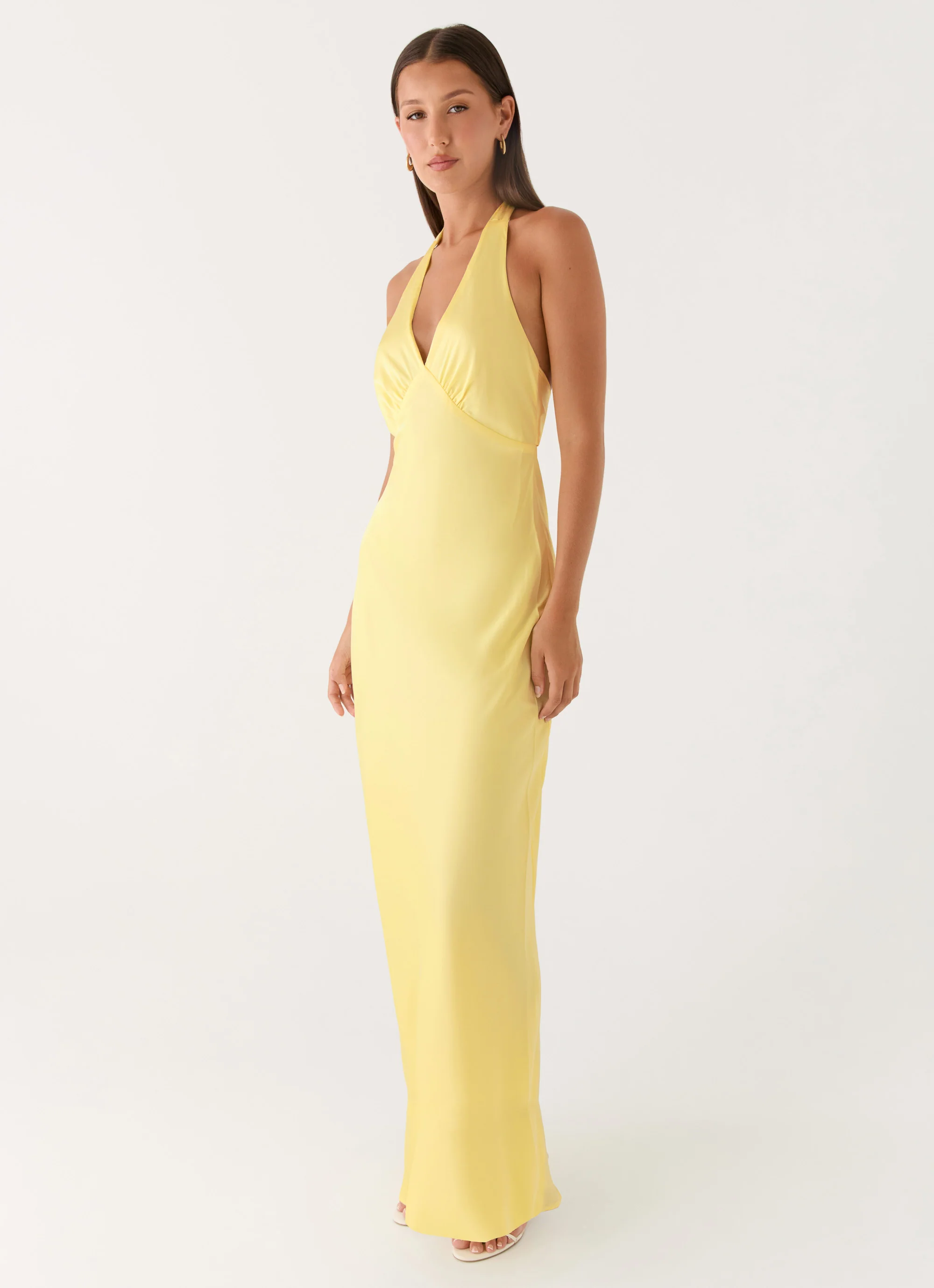 Heavy Hearted Satin Maxi Dress - Lemon - Image 6