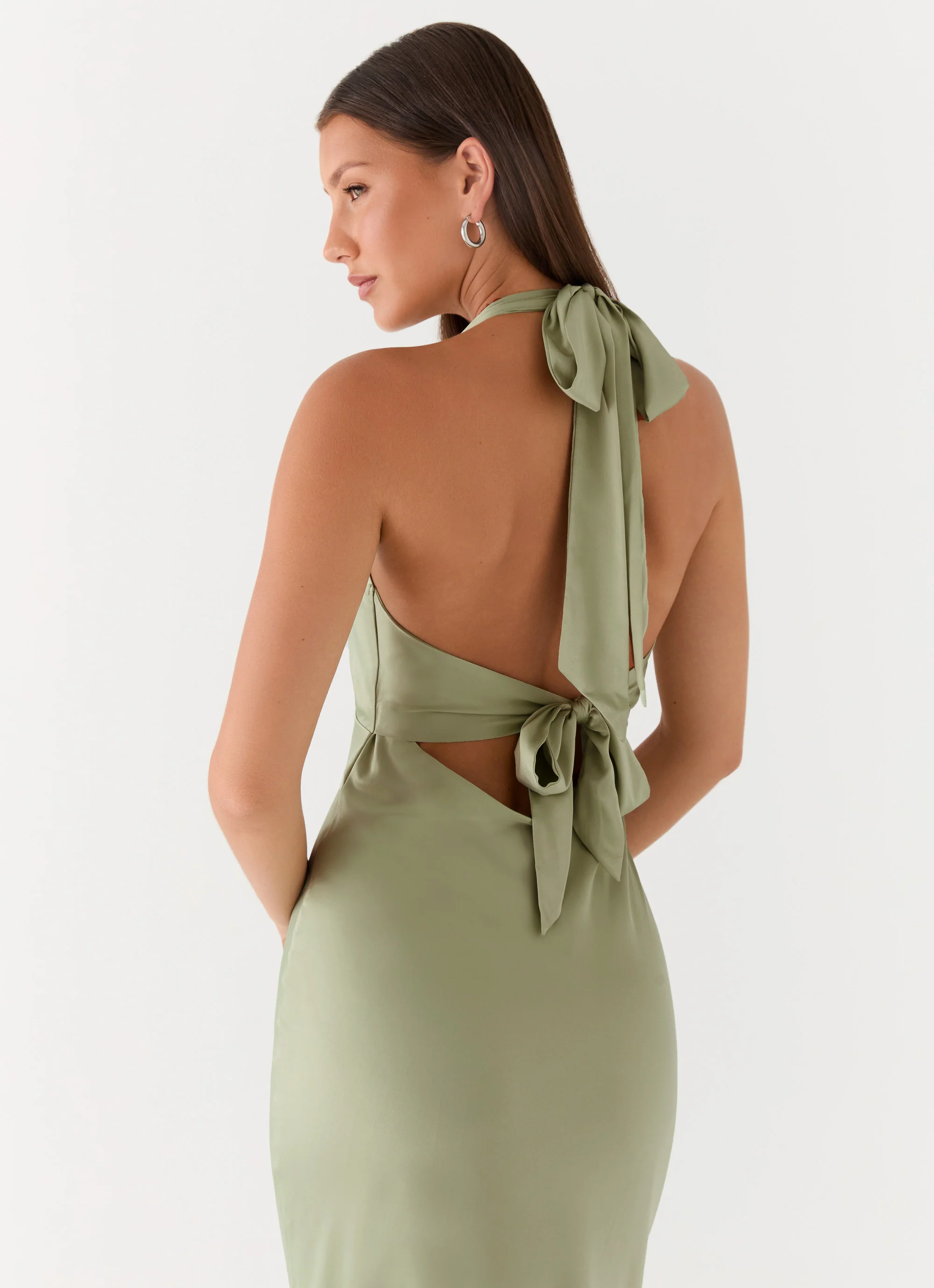 Heavy Hearted Satin Maxi Dress - Sage - Image 4