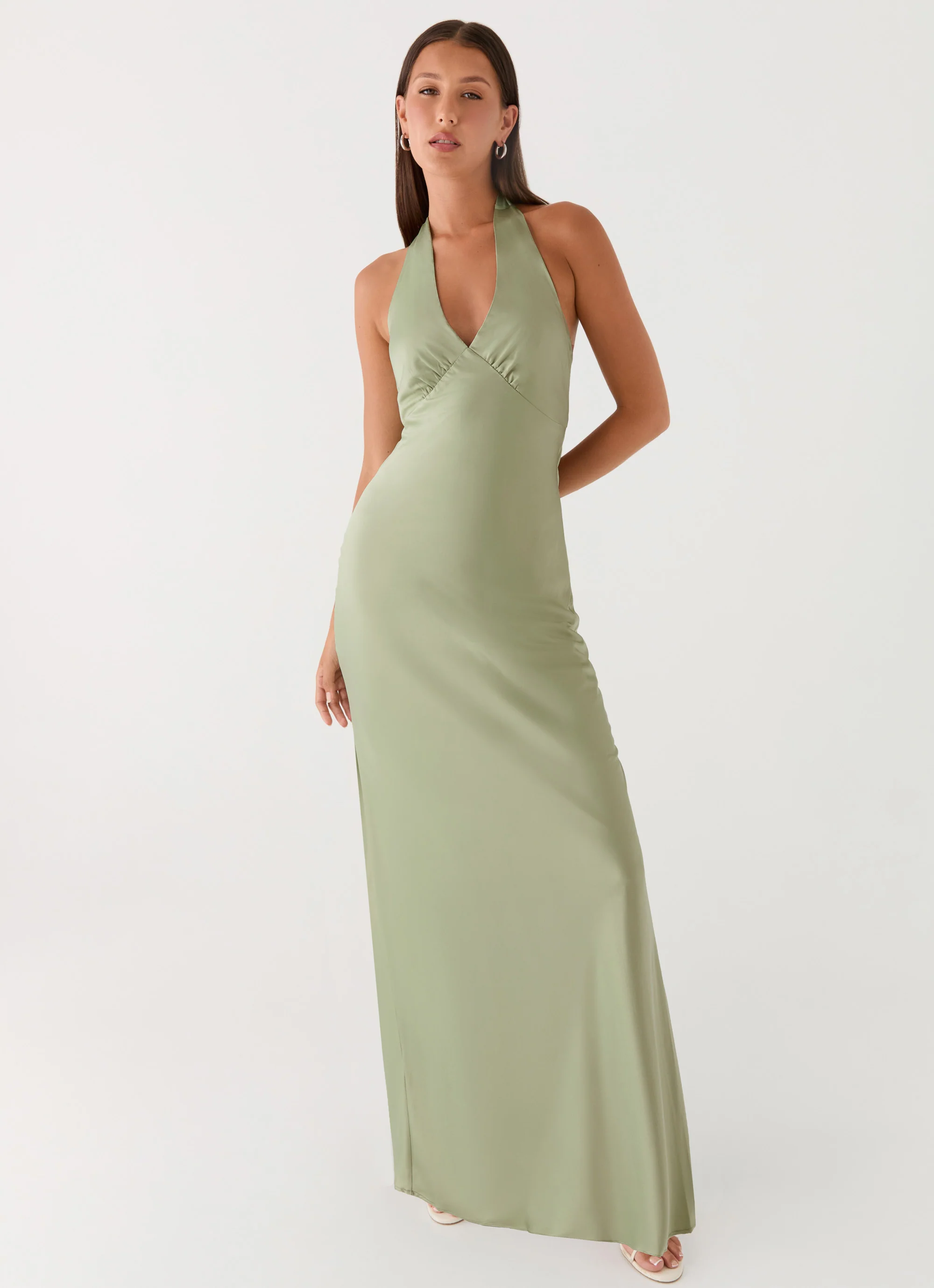 Heavy Hearted Satin Maxi Dress - Sage - Image 5