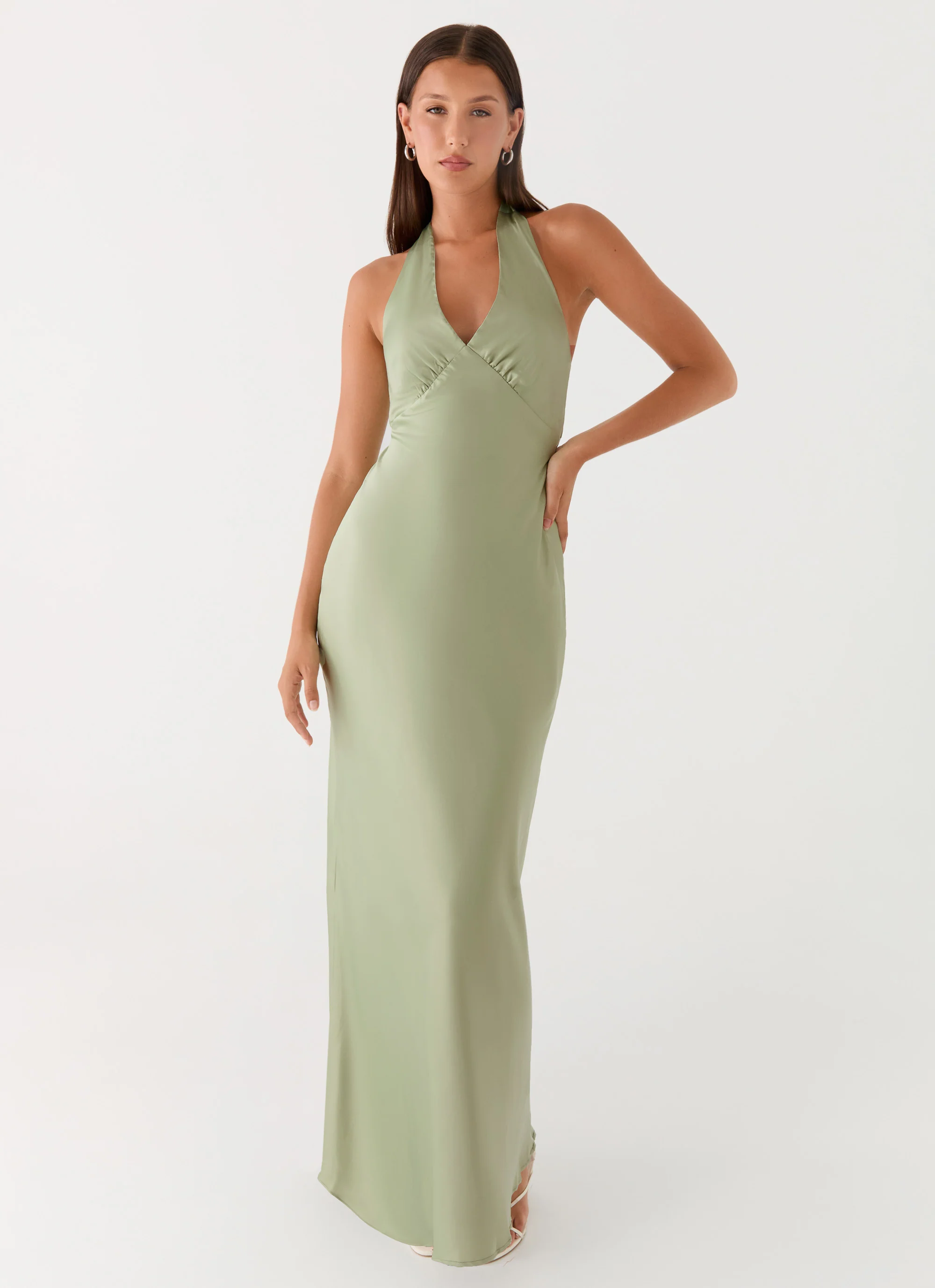 Heavy Hearted Satin Maxi Dress - Sage - Image 6