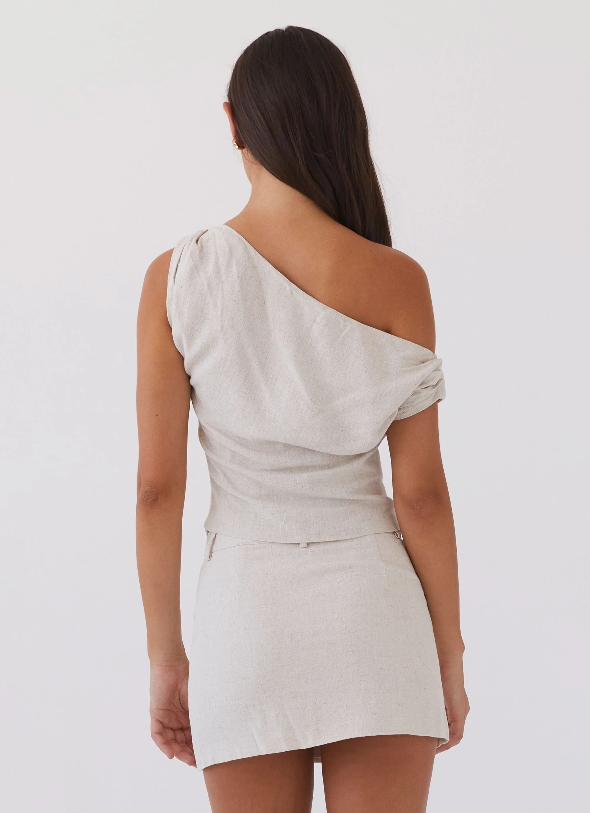 Marissa Linen One Shoulder Top - Oatmeal - Image 6