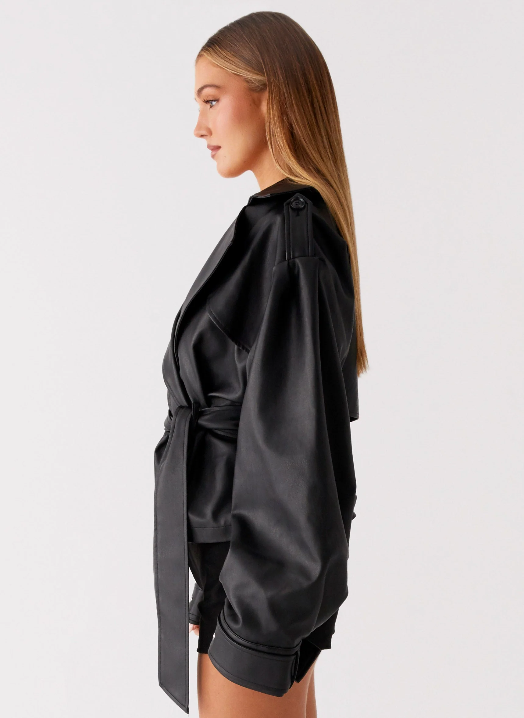 Midtown Faux Leather Trench - Black - Image 3