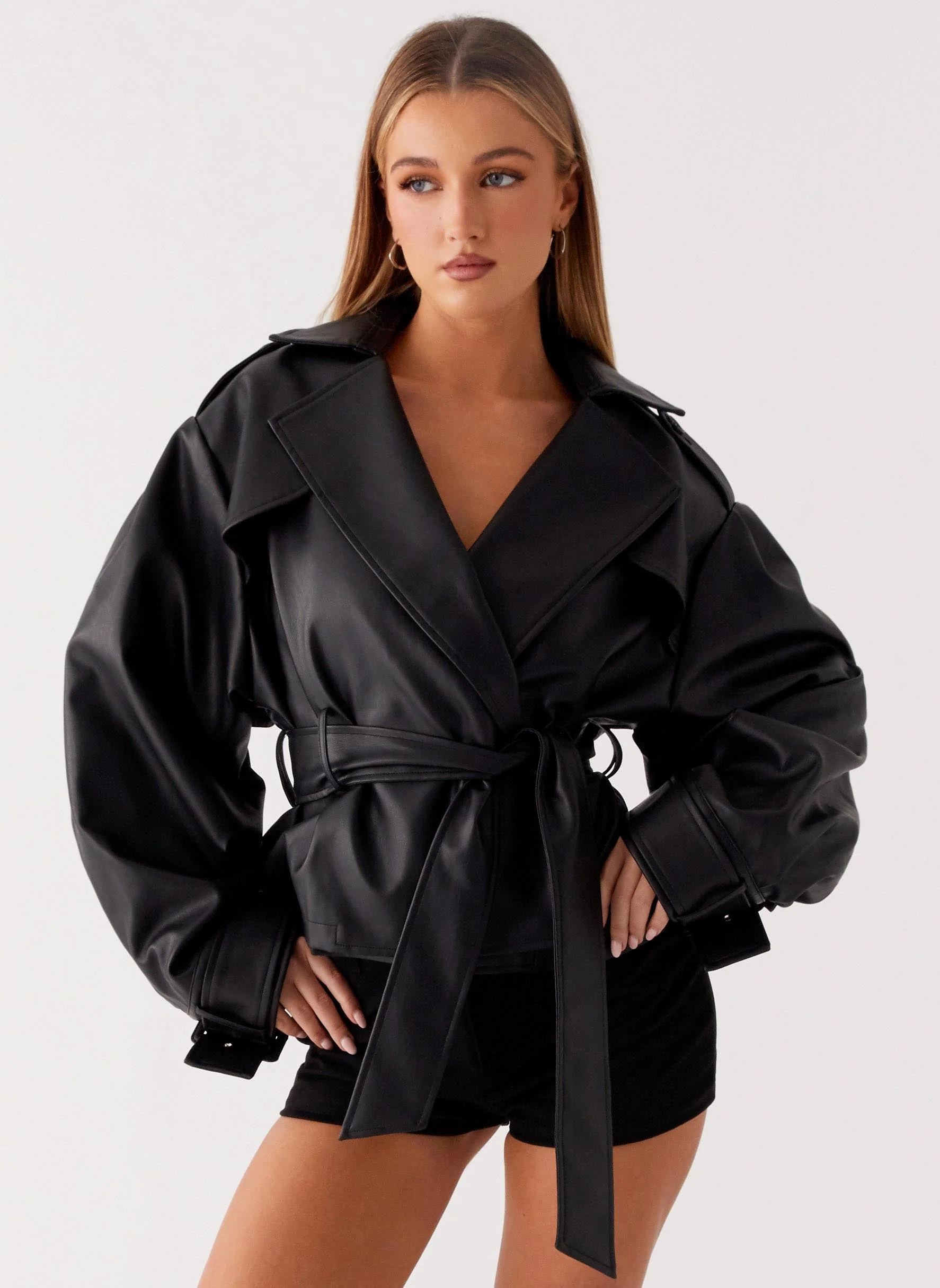 Midtown Faux Leather Trench - Black - Image 5