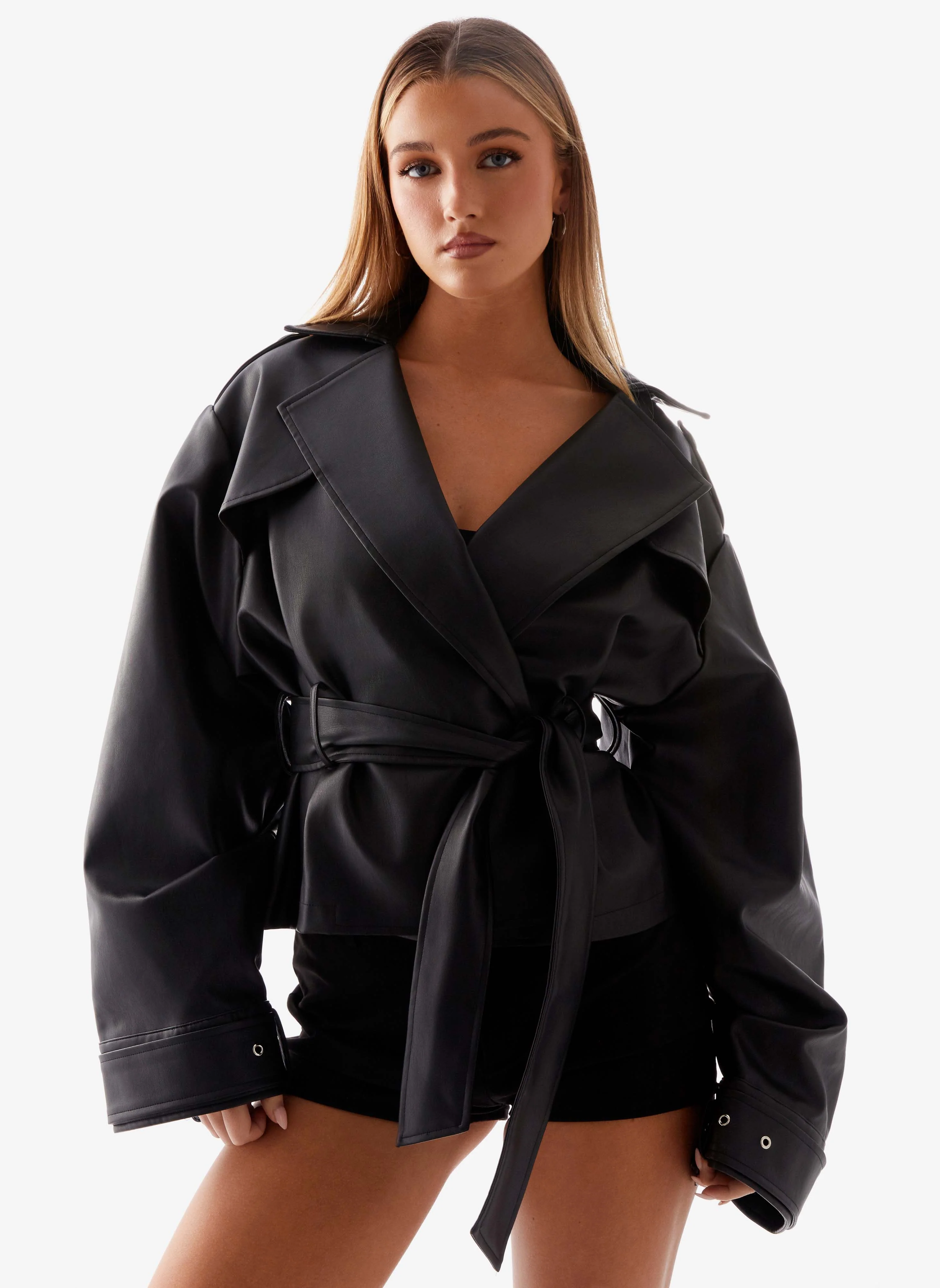 Midtown Faux Leather Trench - Black - Image 6