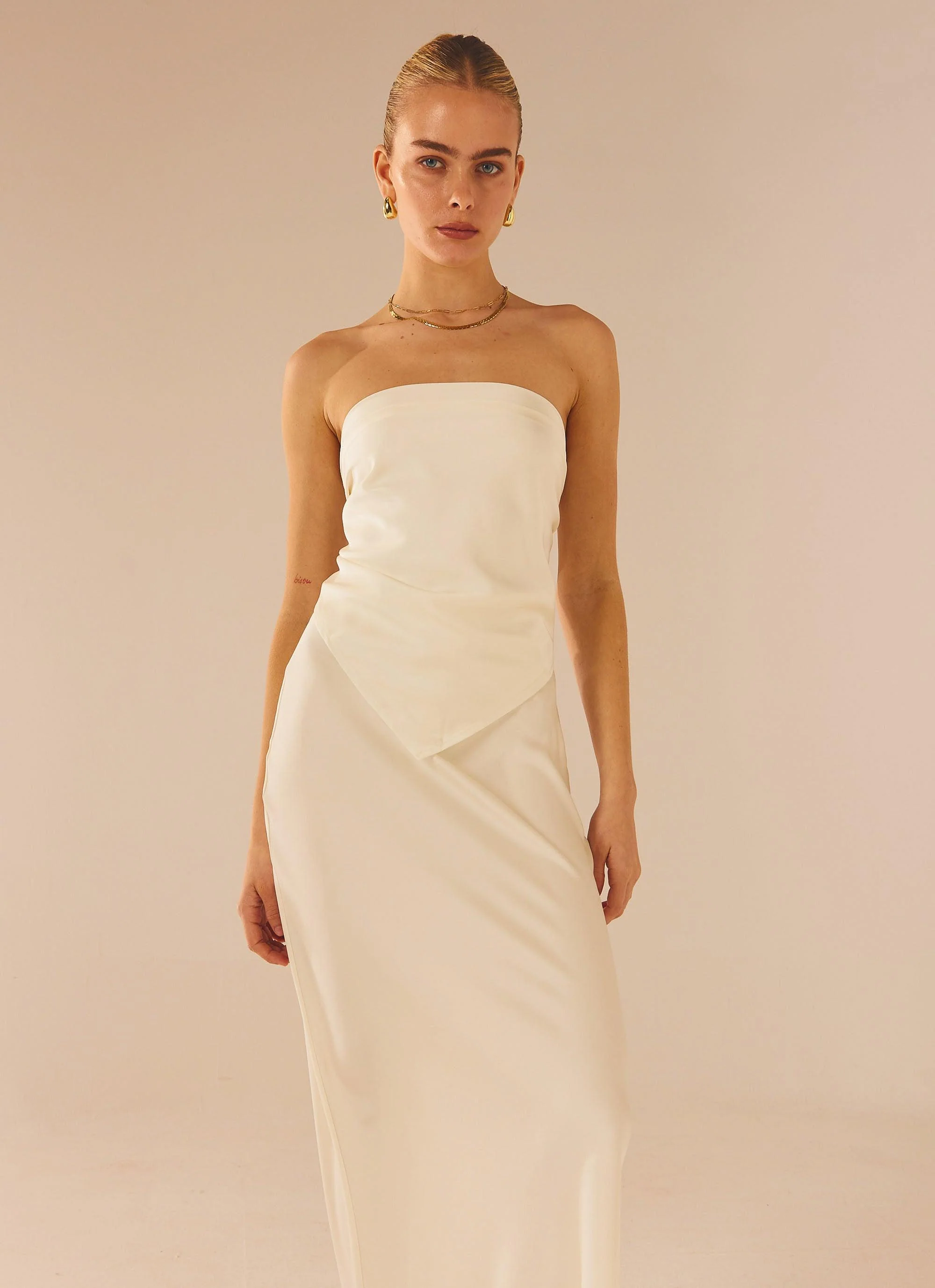 Mixed Signals Satin Scarf Top - Pearl - Image 3