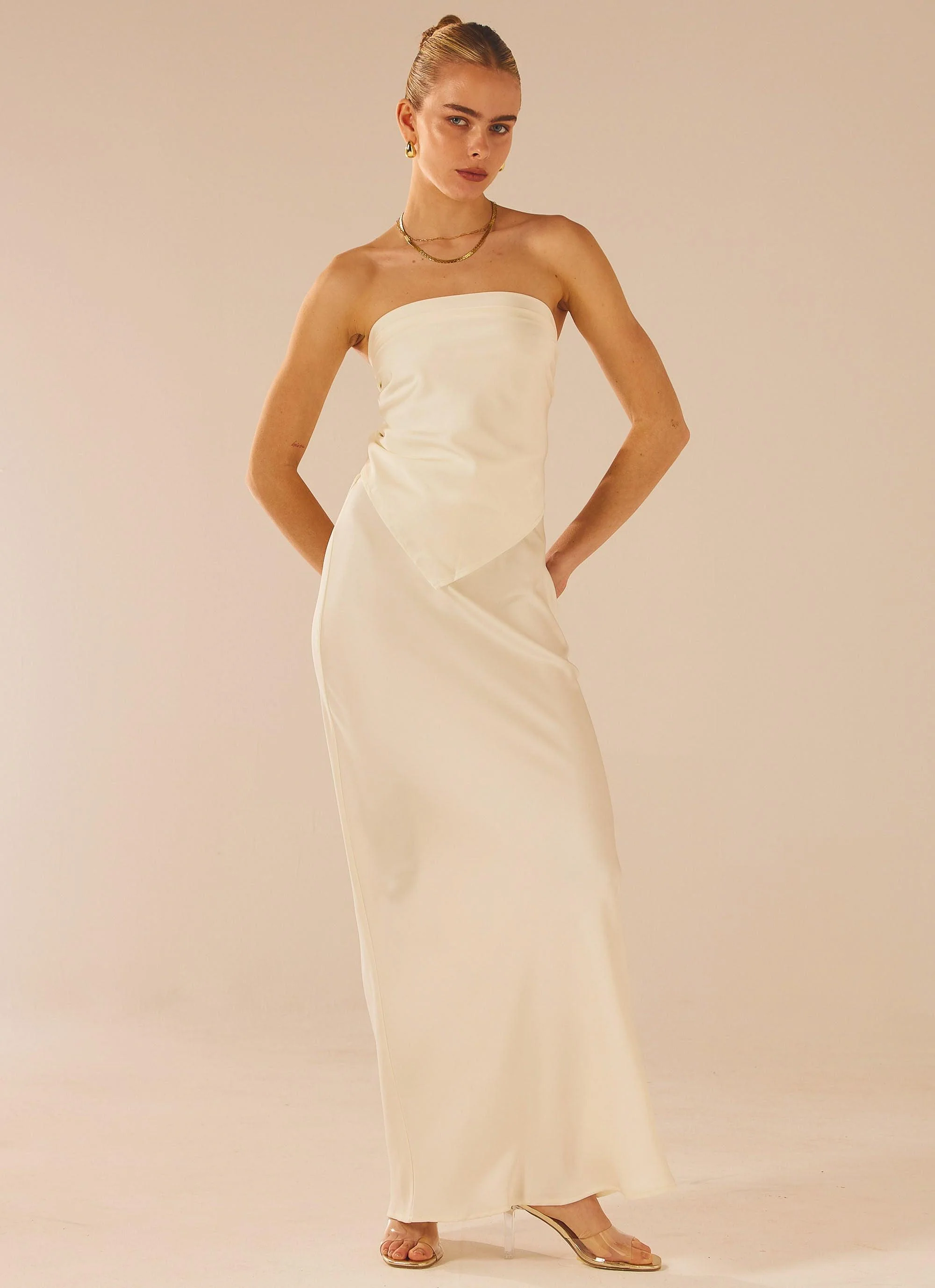 Mixed Signals Satin Scarf Top - Pearl - Image 5