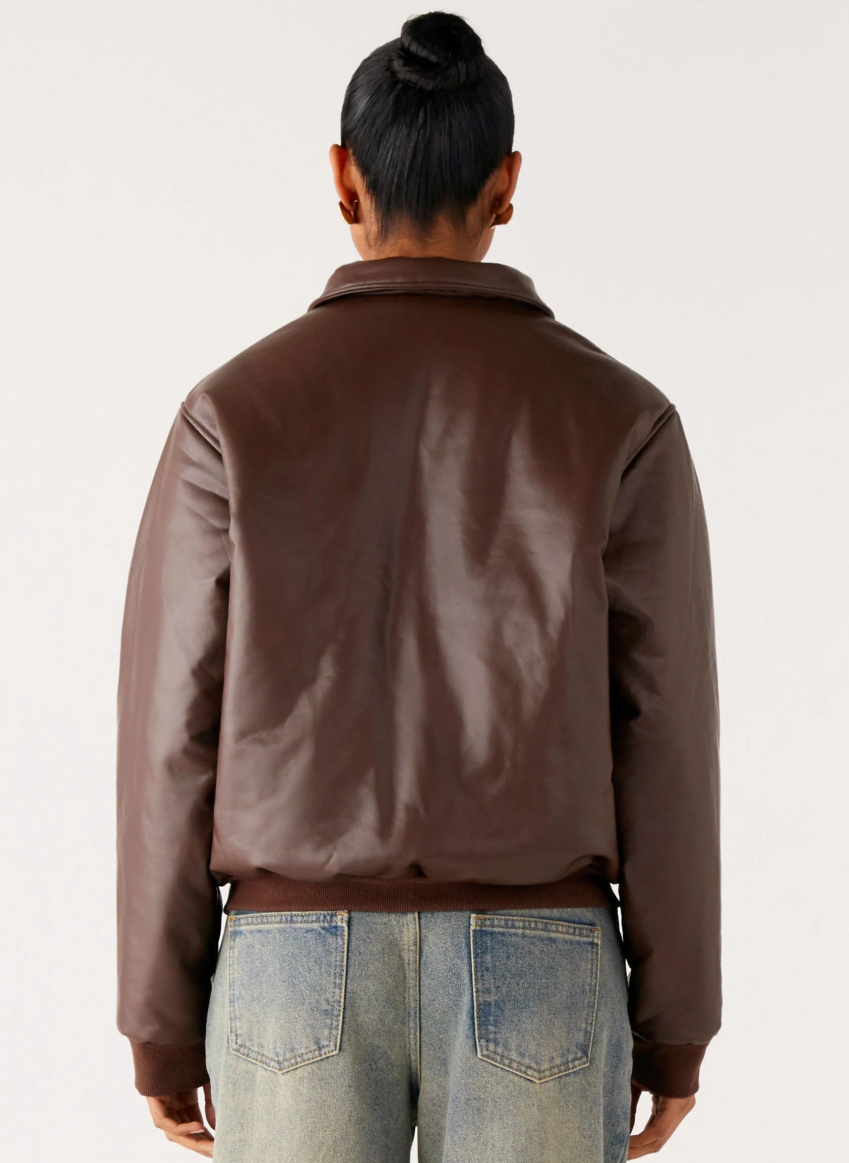 Outlands Faux Leather Bomber Jacket - Chocolate - Image 4