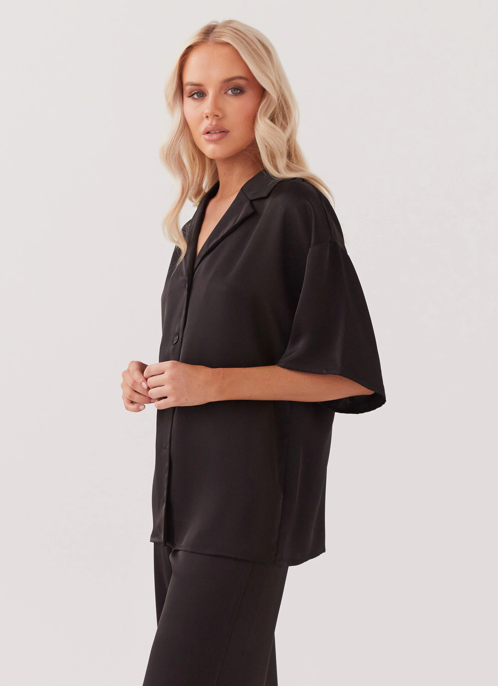 Palm Cove Satin Shirt - Black - Image 3