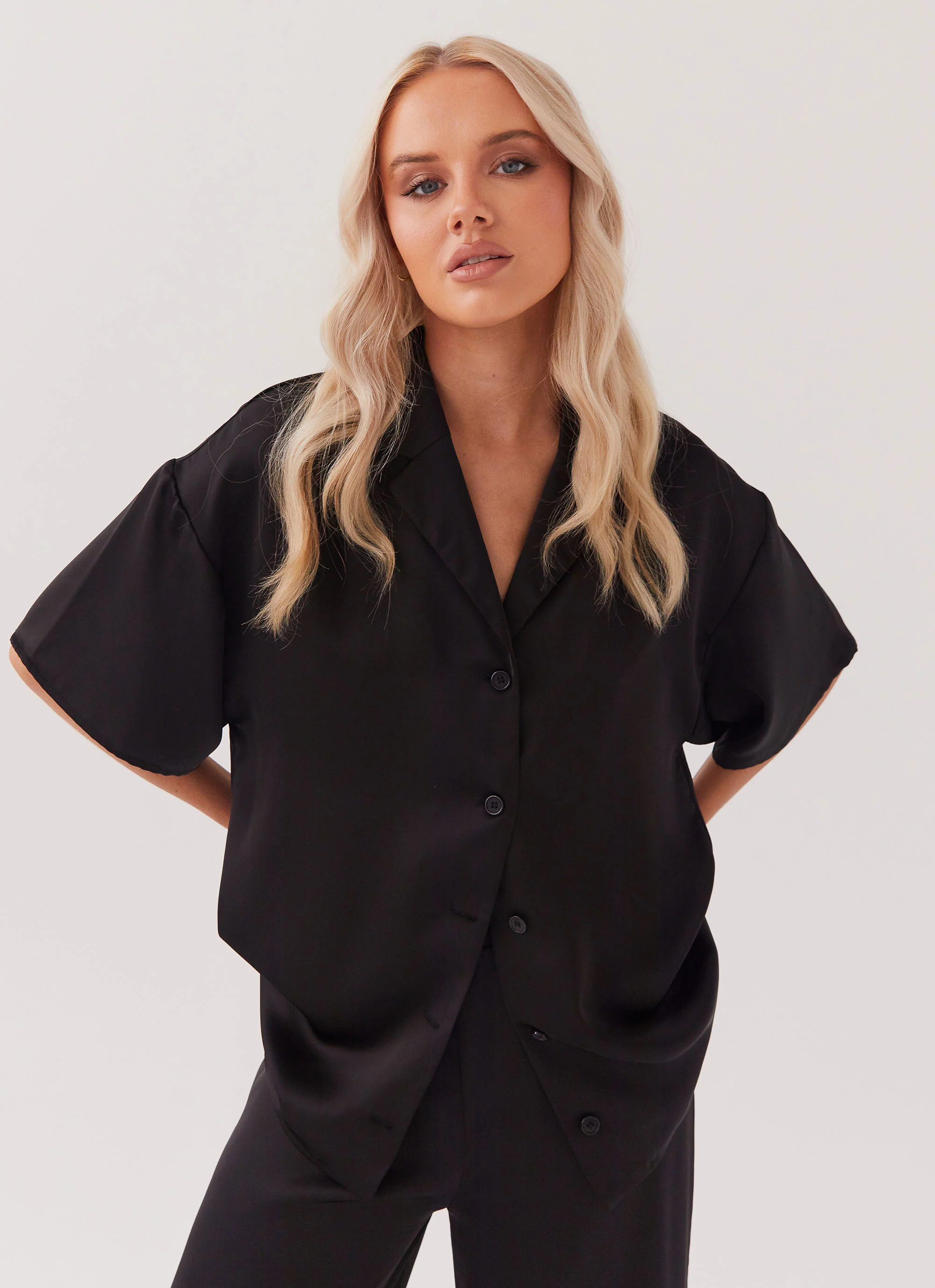 Palm Cove Satin Shirt - Black - Image 5