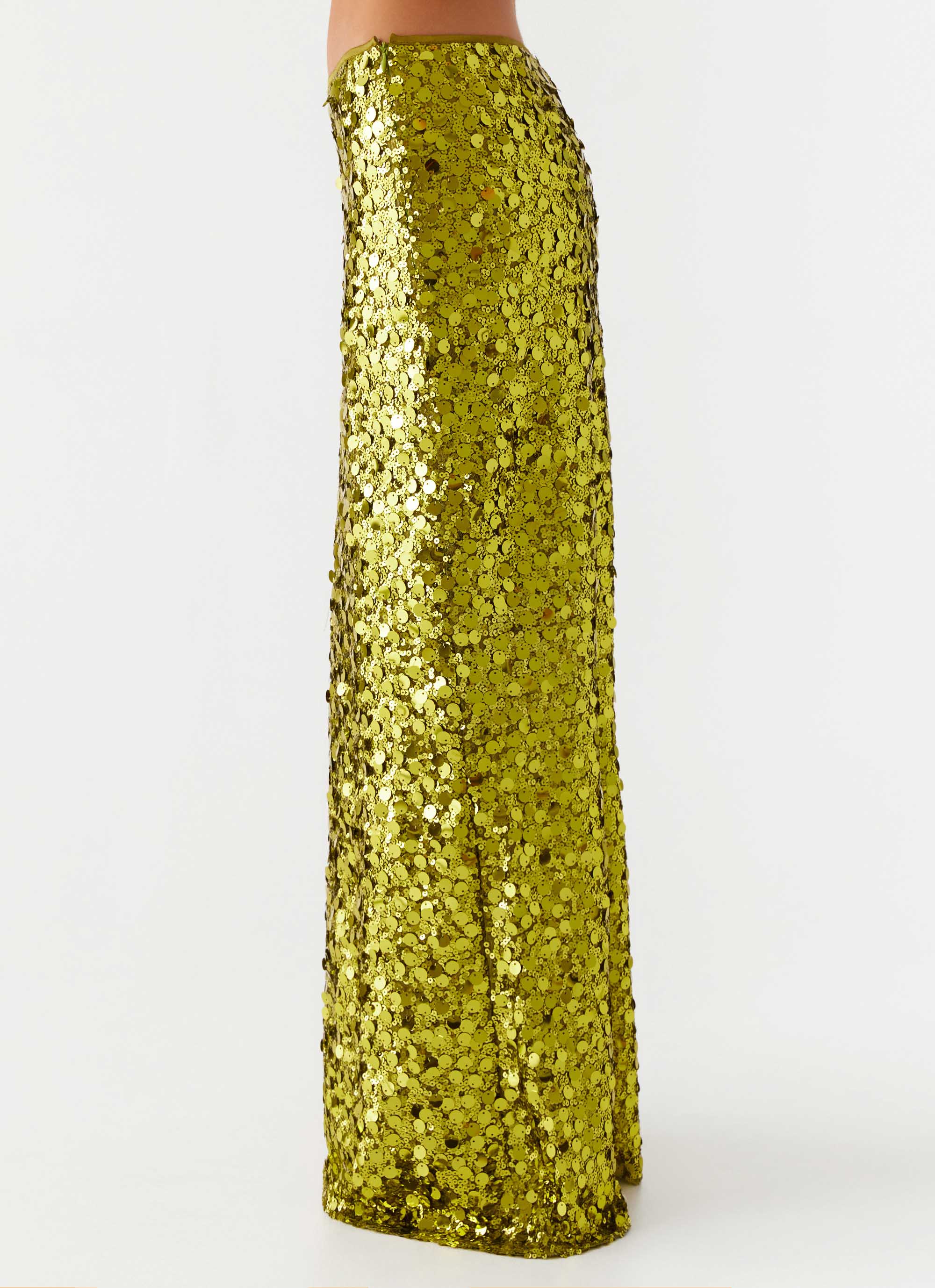Perfect Places Low Rise Sequin Maxi Skirt - Olive - Image 4