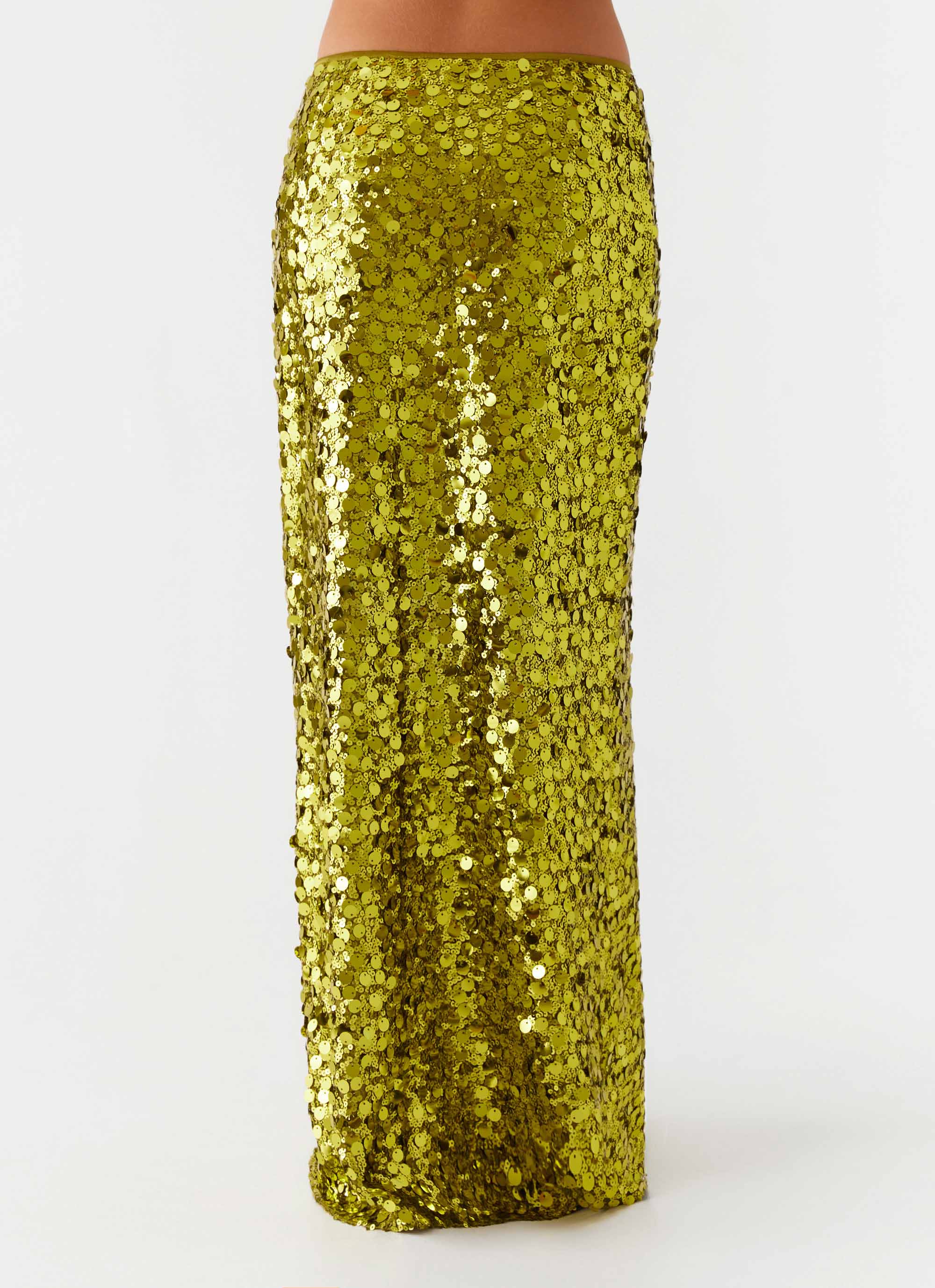 Perfect Places Low Rise Sequin Maxi Skirt - Olive - Image 5
