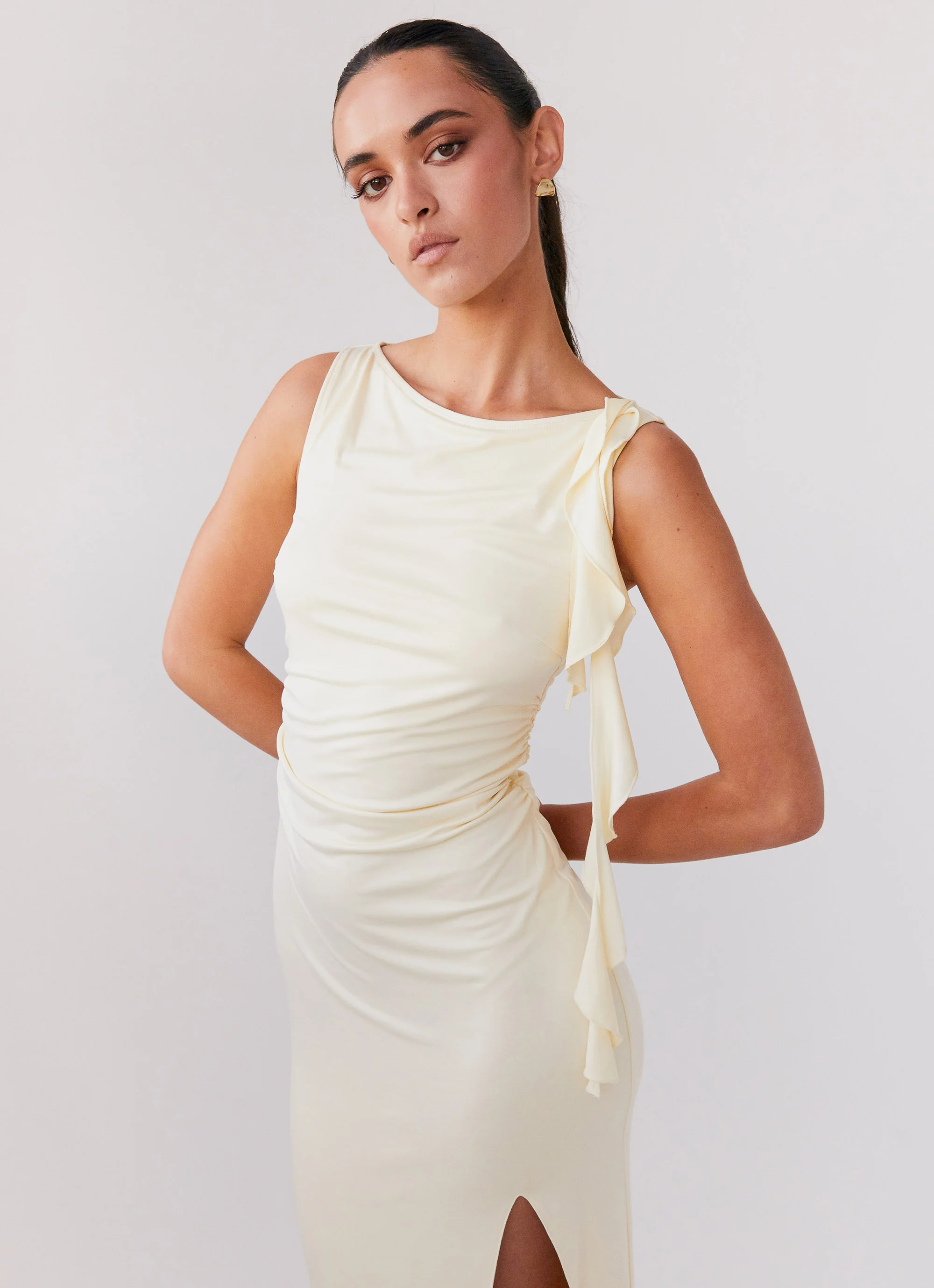 Stay With Me Frill Maxi Dress - Buttercream - Image 8