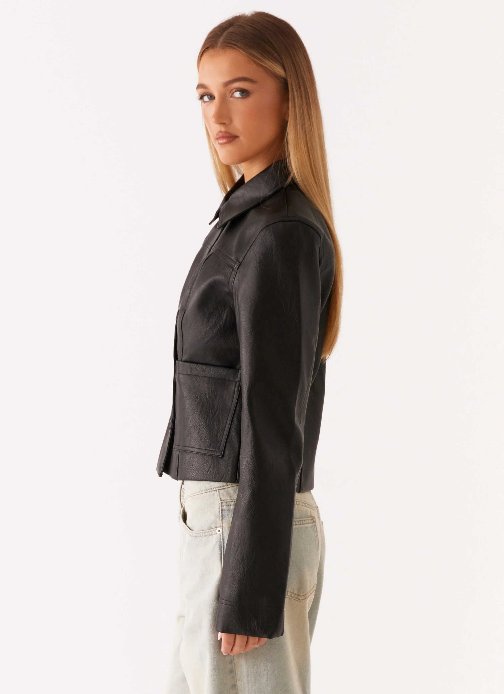 Verona Faux Leather Jacket - Black - Image 3